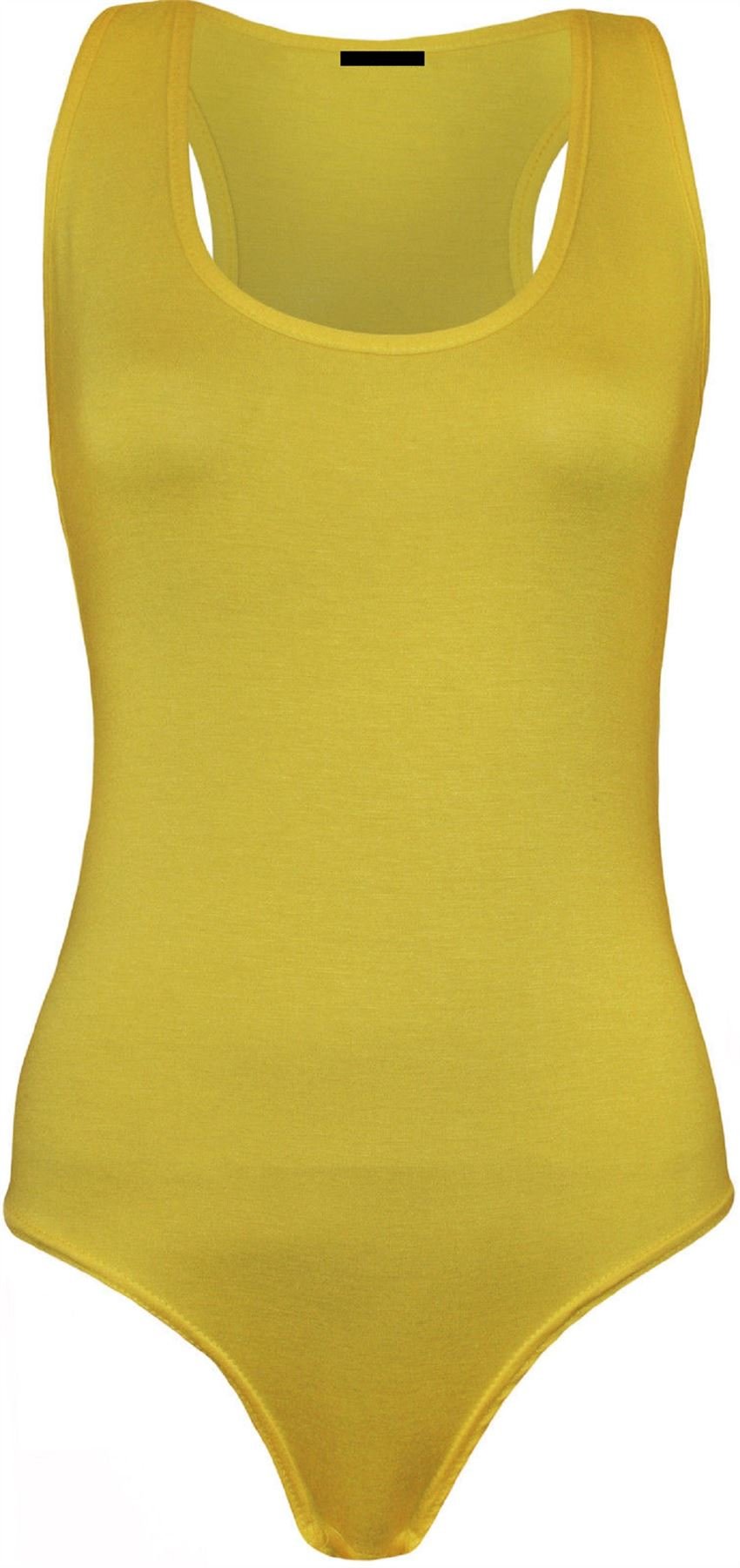 Girlzwalk Women's Yellow Racer Back Muscle Bodysuit Sleeveless Stretchy Leotard Vest Top (, Sm 8-10)
