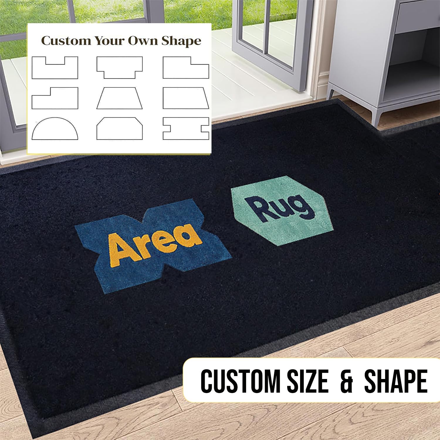 Alfombra Irregular Personalizable con Texto Logotipo Antideslizante Felpudo Personalizado Entrada Estera para Locales Comerciales y Hogares,Negro