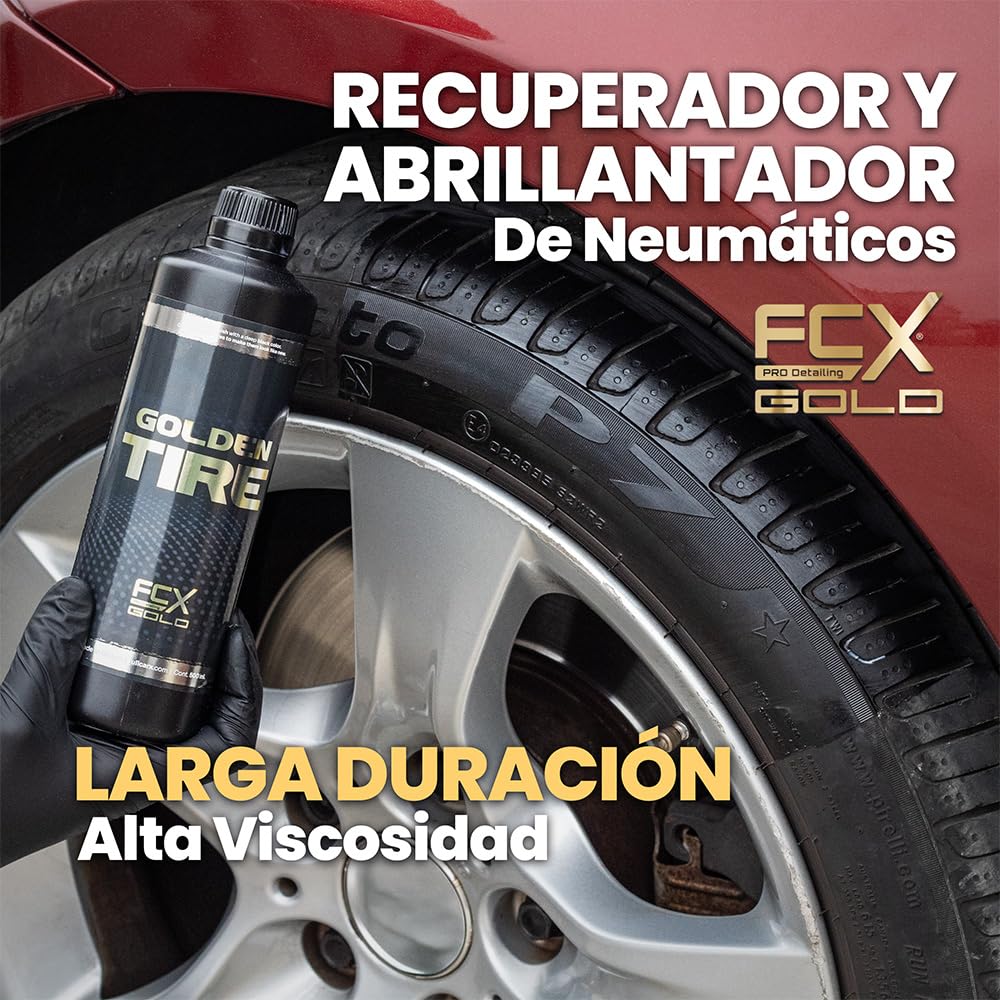 FCX GOLD Golden Tire 500ml Super Lustrant pour Pneus Voiture Noir Intense, Rénovateur Restaurateur Nouvelle Formule Plus Puissante et Durable, Hydratant Protection UV Produit Detailing Professionnel
