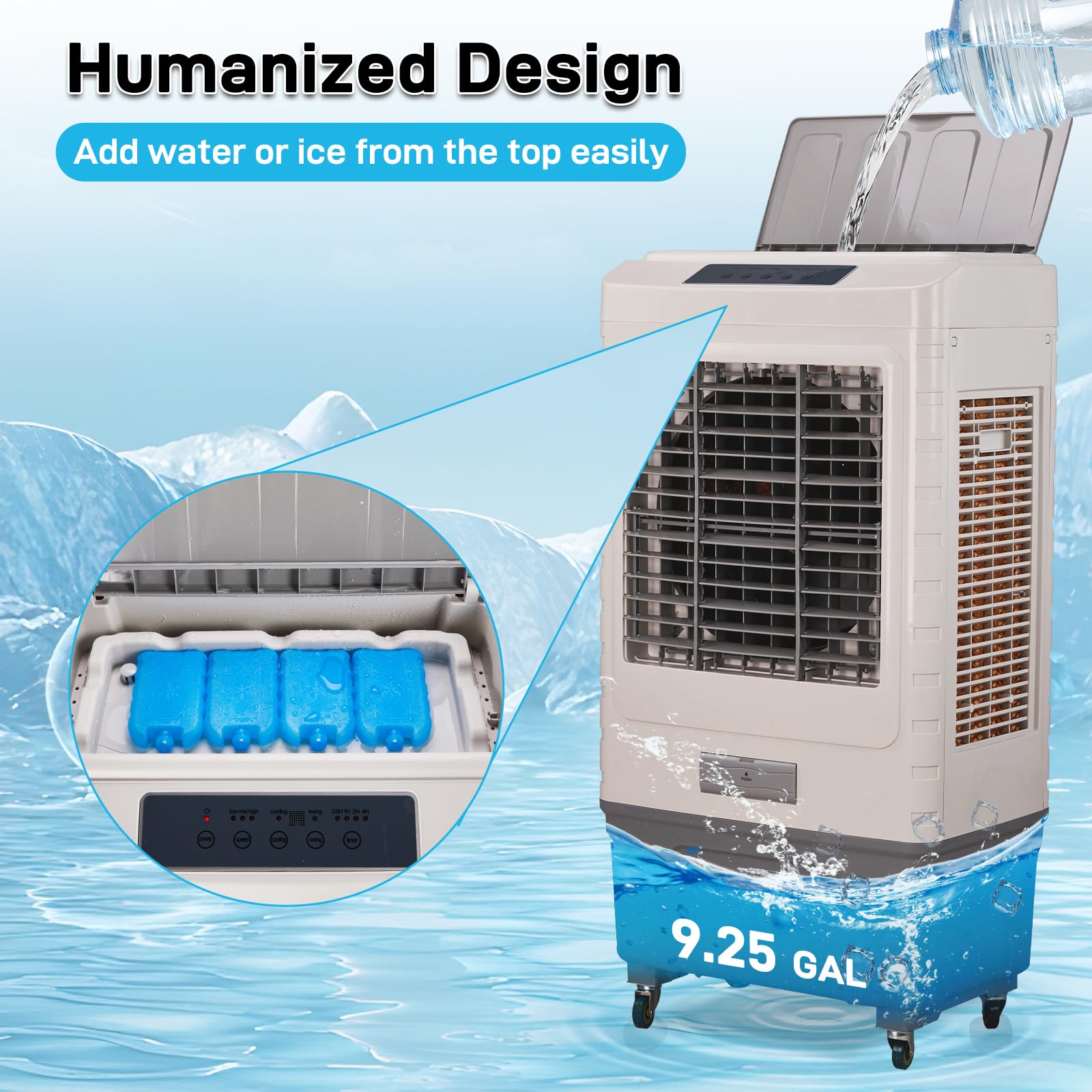 Winado - Enfriador de pantano con control remoto y temporizador de 12 horas, enfriador de aire evaporativo 1659 CFM con tanque de agua de 10 galones, aire acondicionado portátil 3 en 1 para habitación