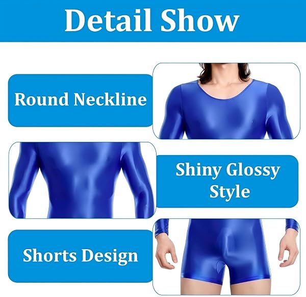 MANJIAMEI Singlet de Lutte Brillant Homme Jumpsuit Body de Gym à Manches Longues Col Rond Leotard Unitard Une Pièce Sans Couture Playsuits Décontracté Rave Festival Nuisette Clubwear - 3