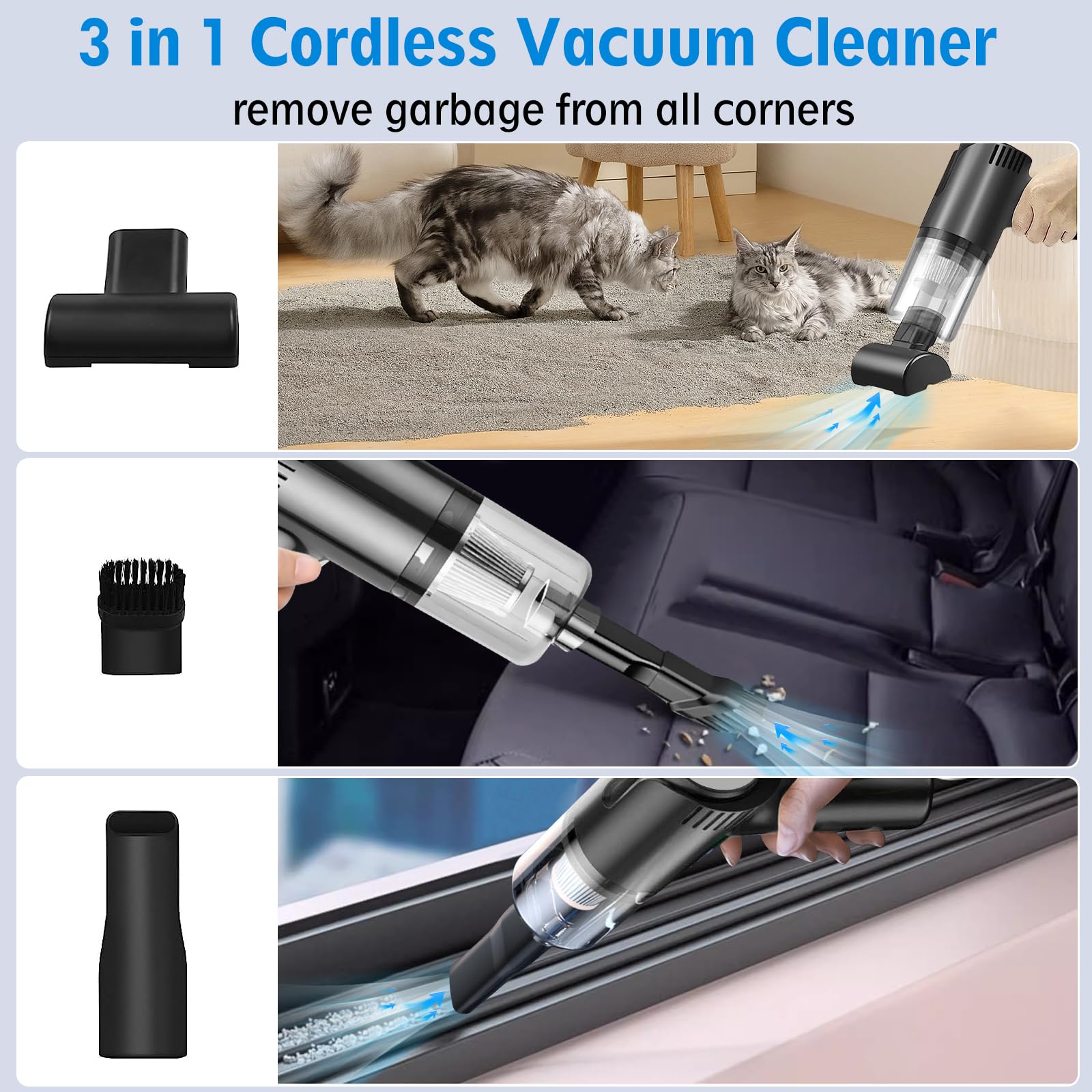 FSZBWL Aspirateur à Main 9000Pa,Aspirateur sans Fil Mini Aspirateur à Forte Aspiration,Puissant Aspirateur à Main Humide et Sec pour la Maison,Le canapé,la Voiture,la Cuisine,Les Animaux domestiques