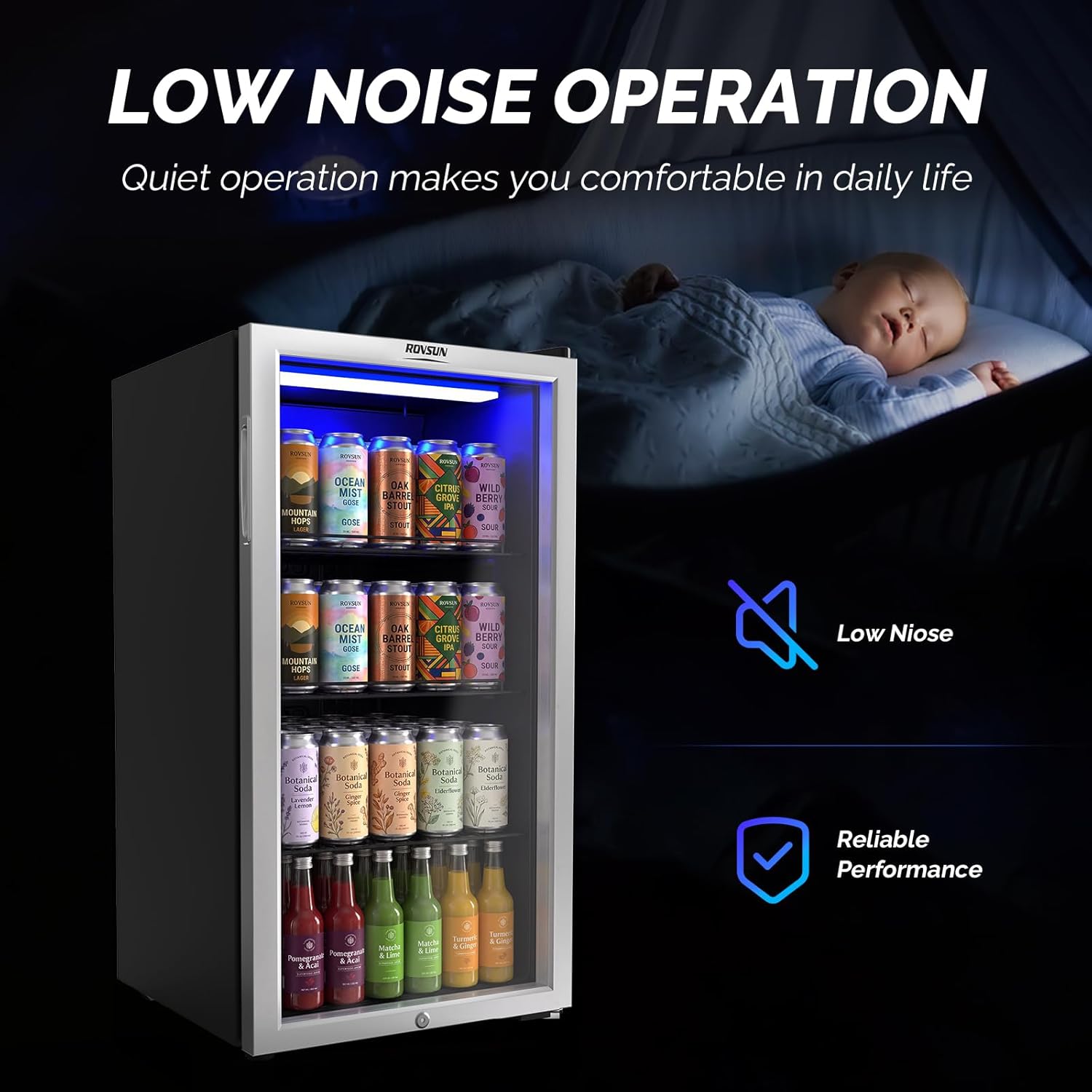 ROVSUN 3.3 Cu.Ft. Beverage Cooler Refrigerator, Mini Cooler with Removable Shelves, 32-50°F Temperature Adjustable Fridge for Soda, Beer, Freestanding Small Fridge for Kitchen, Dorm, Office or Bar