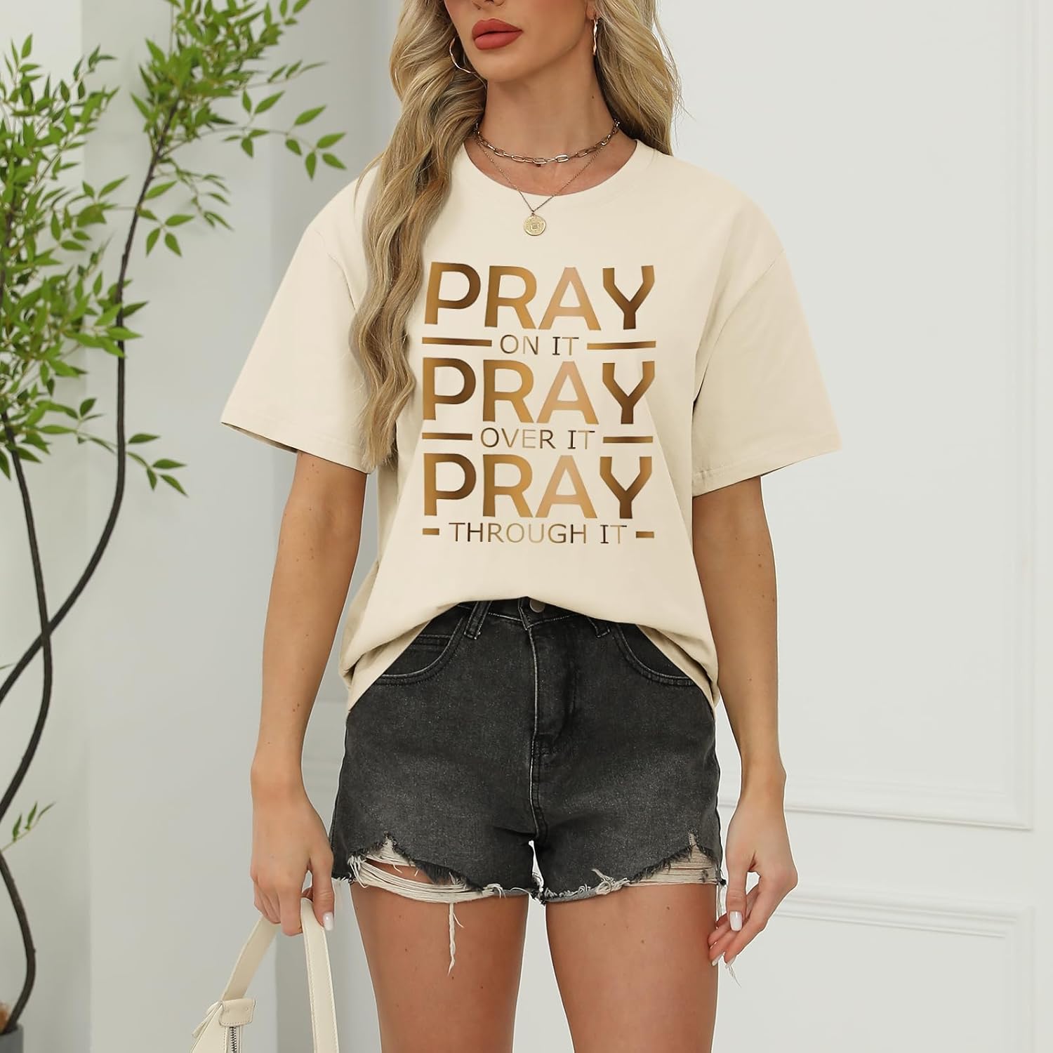 Tuislay Christian Shirts for Women Pray On It Pray Over It Pray Through It T Shirt Faith Graphic Tees Jesus Religious Tshirts - Image 2