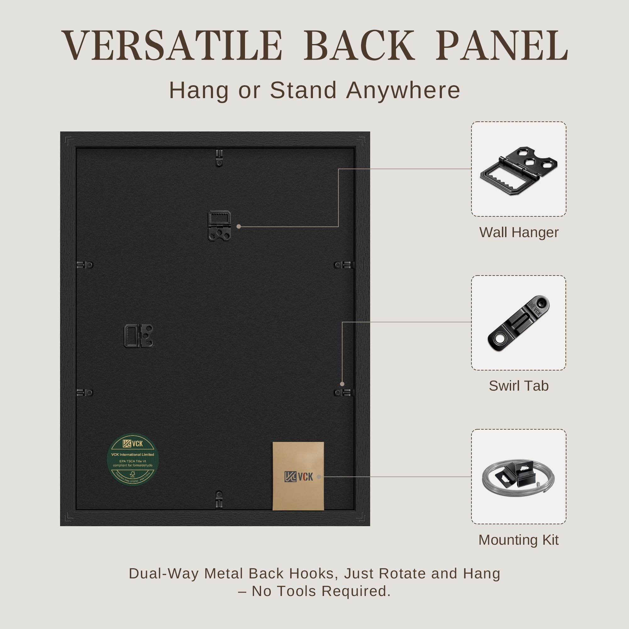 VCK 12x18 Bilderrahmen Set mit 10 Stück – Schwarz, breiter Rand, Massivholzrahmen, Display Bilder in horizontaler und vertikaler Form, für Zuhause, Büro, Galerie, Holzmaserung, Wandbehang