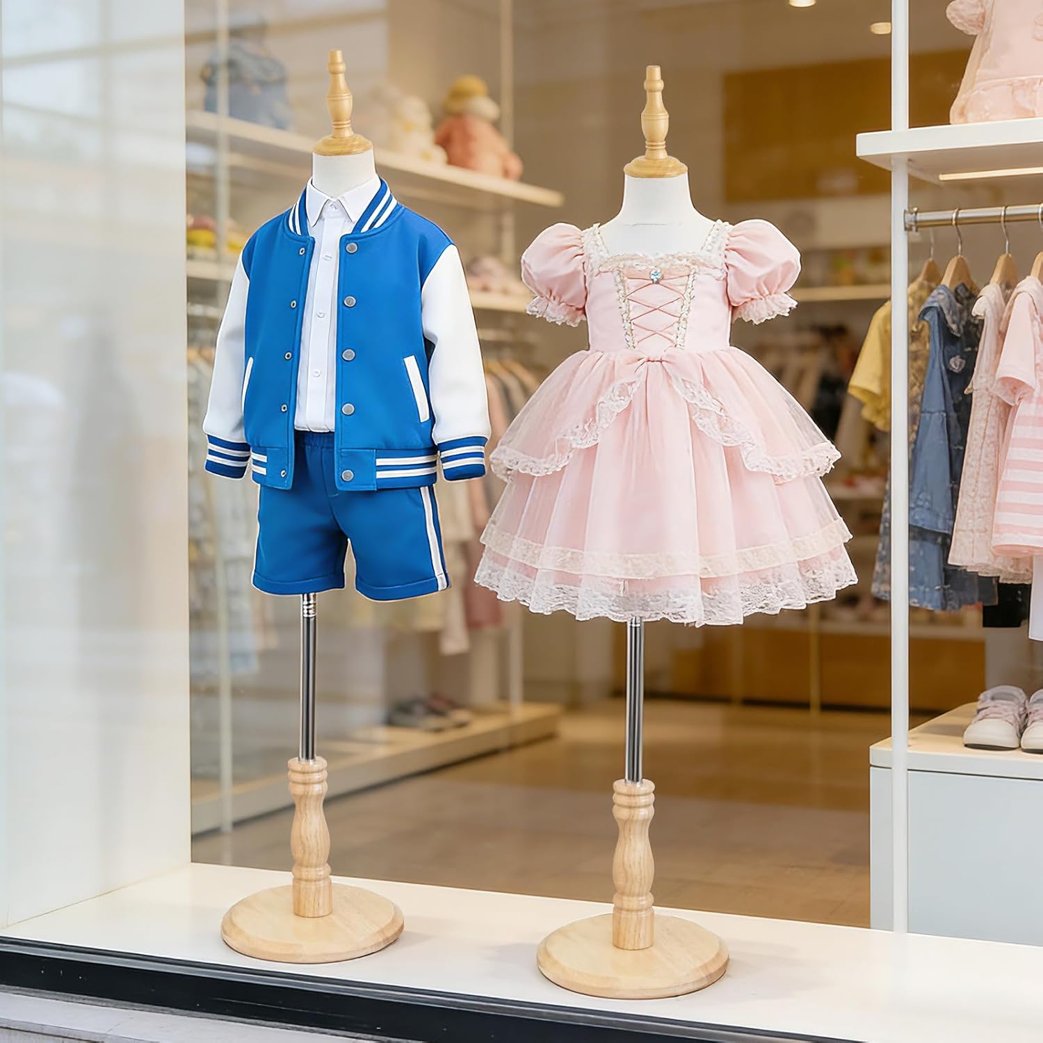 Kids Mannequin, Adjustable Child Mannequin Body Torso for Sewing, Realistic Children Dress Form Manikin Body Display with Wooden Base for 2-3 Years Old Toddler, Fits All Kinds of Clothes