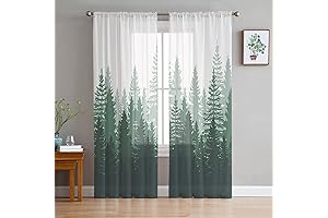 Green Forest Semi Sheer Curtains: Misty Forest Silhouette Window Treatments