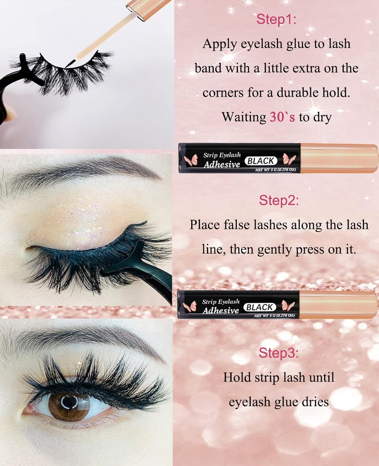 CMNRO Eyelash Glue Lash Glue Waterproof Lash Glue for False Lashes Super Strong Hold Eyelash Adhesive Latex-Free Safe on Skin Suitable for Sensitive Eyes 0.176oz Black : Beauty & Personal Care