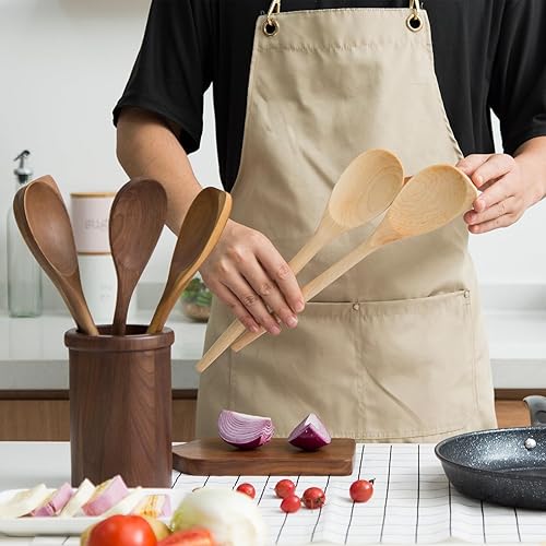 Miniatura 6 de LOCDION Cucharas de madera de primera calidad para cocinar, utensilios de cocina de madera de arce para servir, agitar, mezclar, voltear, cucharas