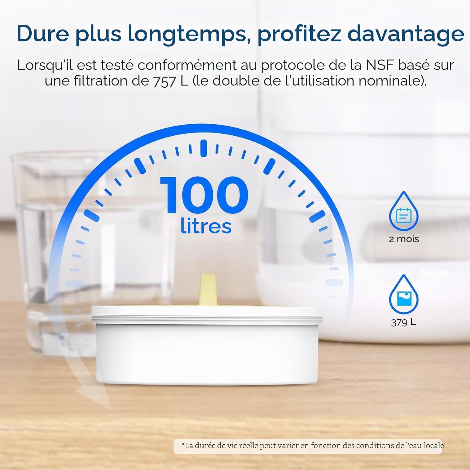 Waterdrop Carafe Filtrante en Verre de 2,5L avec Filtre de 2 Mois, Certifié NSF 53&42&372, Réduit les PFOA/SPFOS, Chlore, Cadmium, Cuivre, Mercure, WD-PT-72B