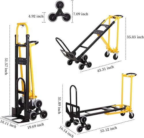Miniatura 2 de Carrito de mano industrial convertible 3 en 1, carretilla de mano de aluminio de capacidad de 1000 libras con ruedas para escalar, camiones de mano