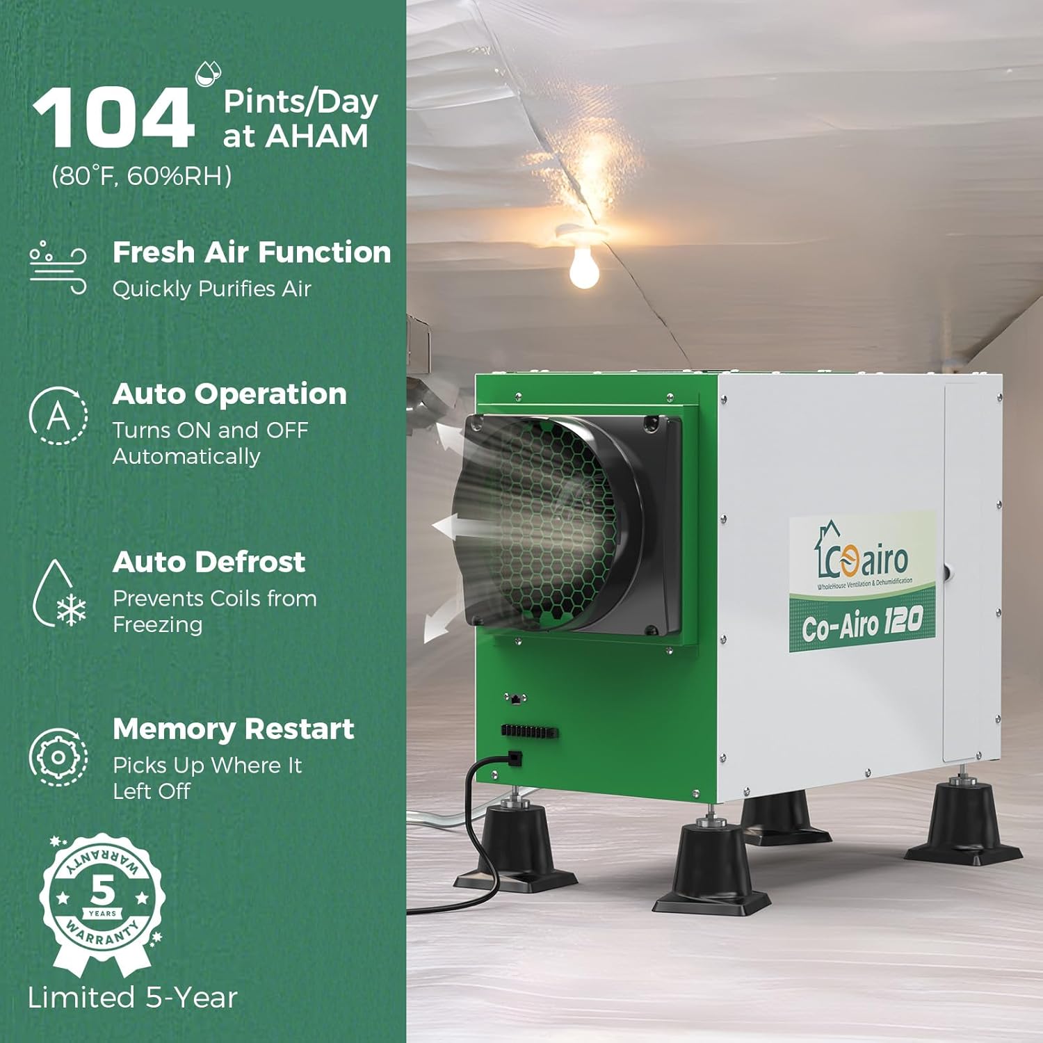 Whole House Dehumidifier 104 Pint with various multifunctional accessories + 10" Draft Blocker Backdraft Damper