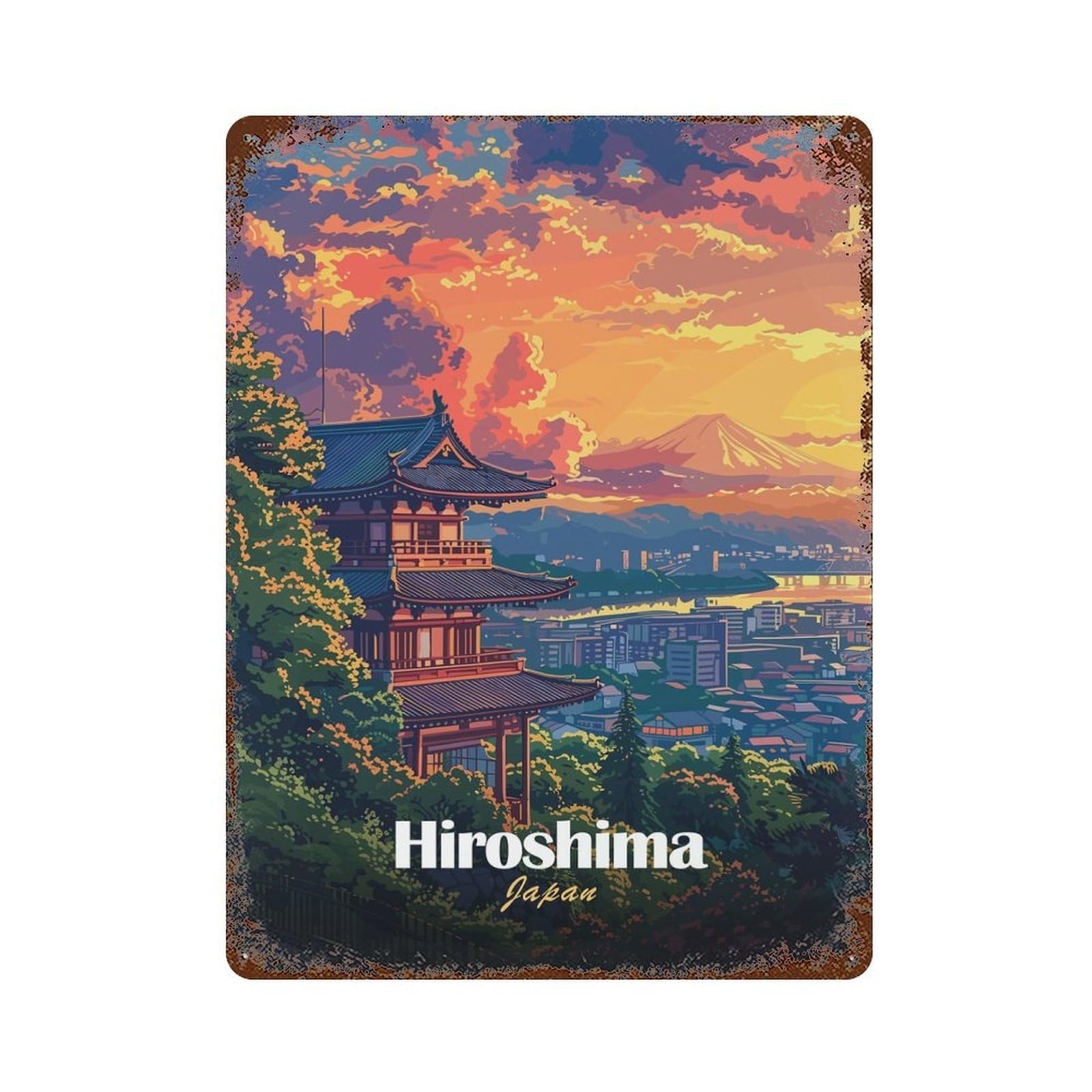 Hiroshima Japan Landscape Art Decorative Tin Sign 15.7"x11.8", for Farmhouse, Kitchen And Entryway Decor, Shabby Chic Decor
