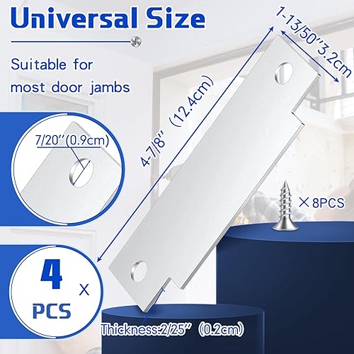 Miniatura 9 de Zonon 4 piezas de placa de acero al carbono para puerta de 4-78 x 1-14 pulgadas, placa de llenado en T en blanco, montaje de seguridad, placa de