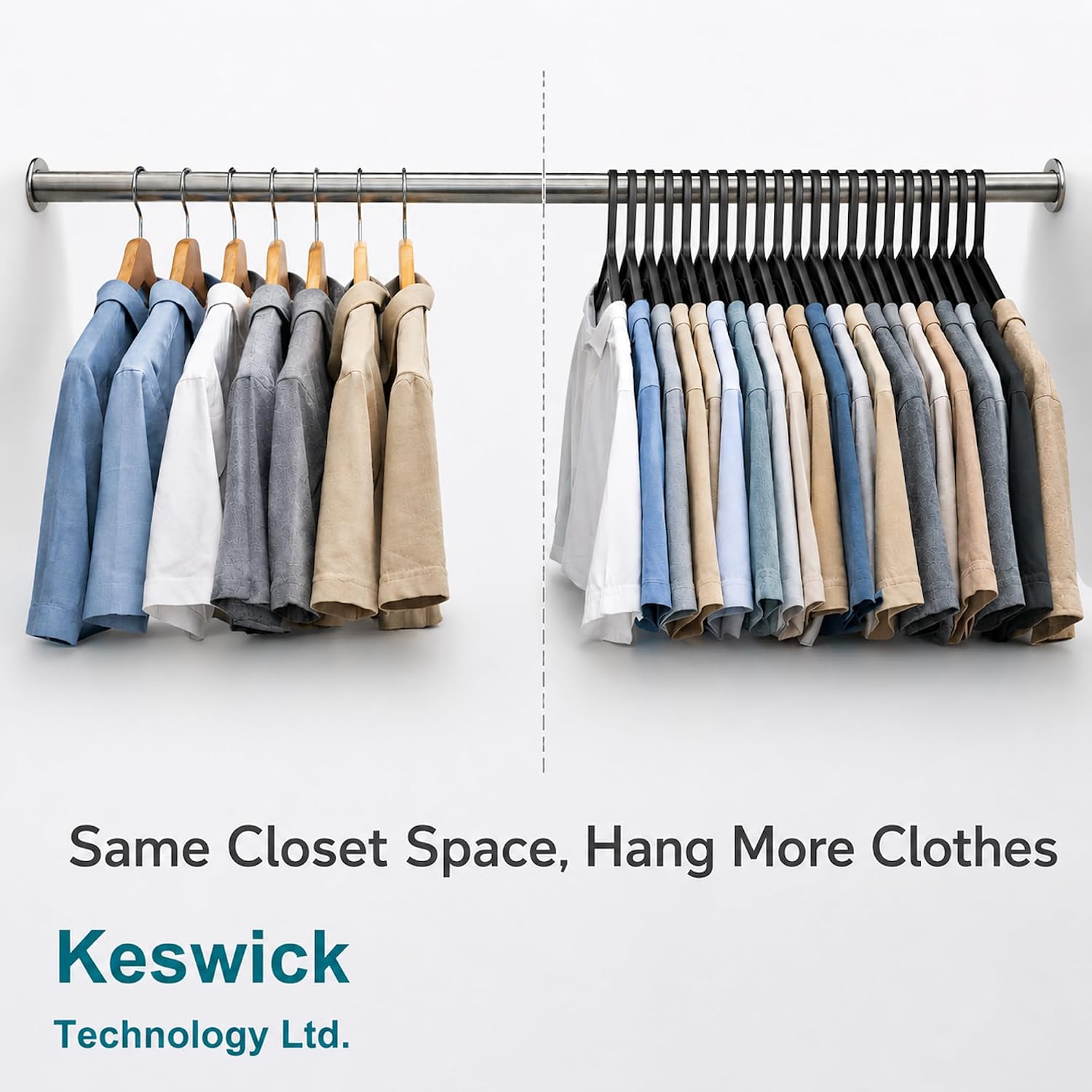 50 Pack Black Plastic Hangers, Space Saving Closet Hangers with Non-Slip Notches, Durable Slim Hangers for Shirts, Dresses, Jackets, Pants