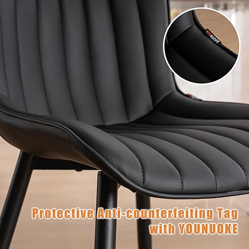 Miniatura 8 de YOUNUOKE Juego de 2 sillas de comedor negras, con tapizado de piel sintética para cocina y comedor con respaldo, silla de acento minimalista de