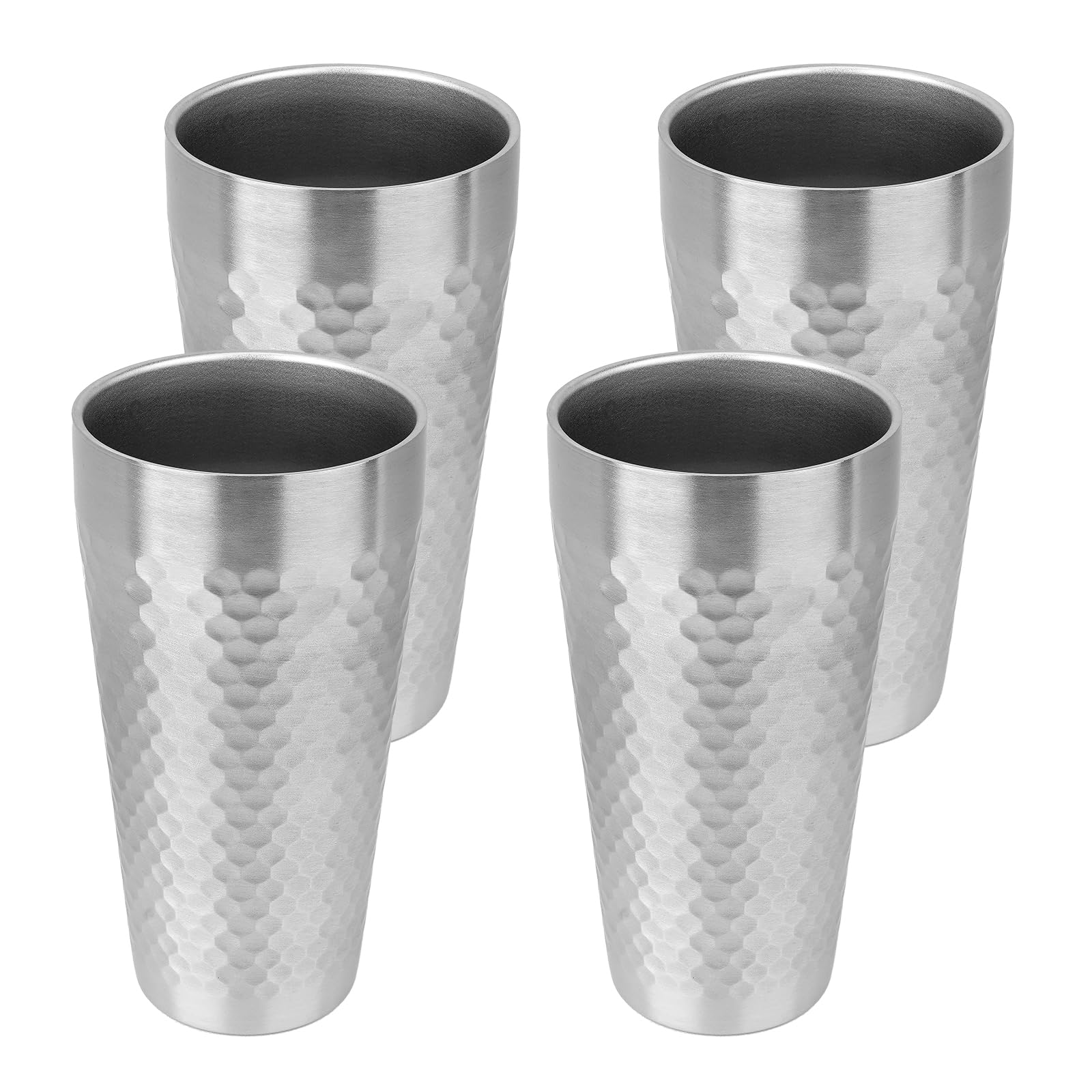 Adorila 4 Stück Edelstahl-Isolierbecher, doppelwandig, 625 ml, stapelbare Metallbecher zum Trinken, wiederverwendbare Trinkgläser für Zuhause, Büro, Party, Outdoor (Silber)