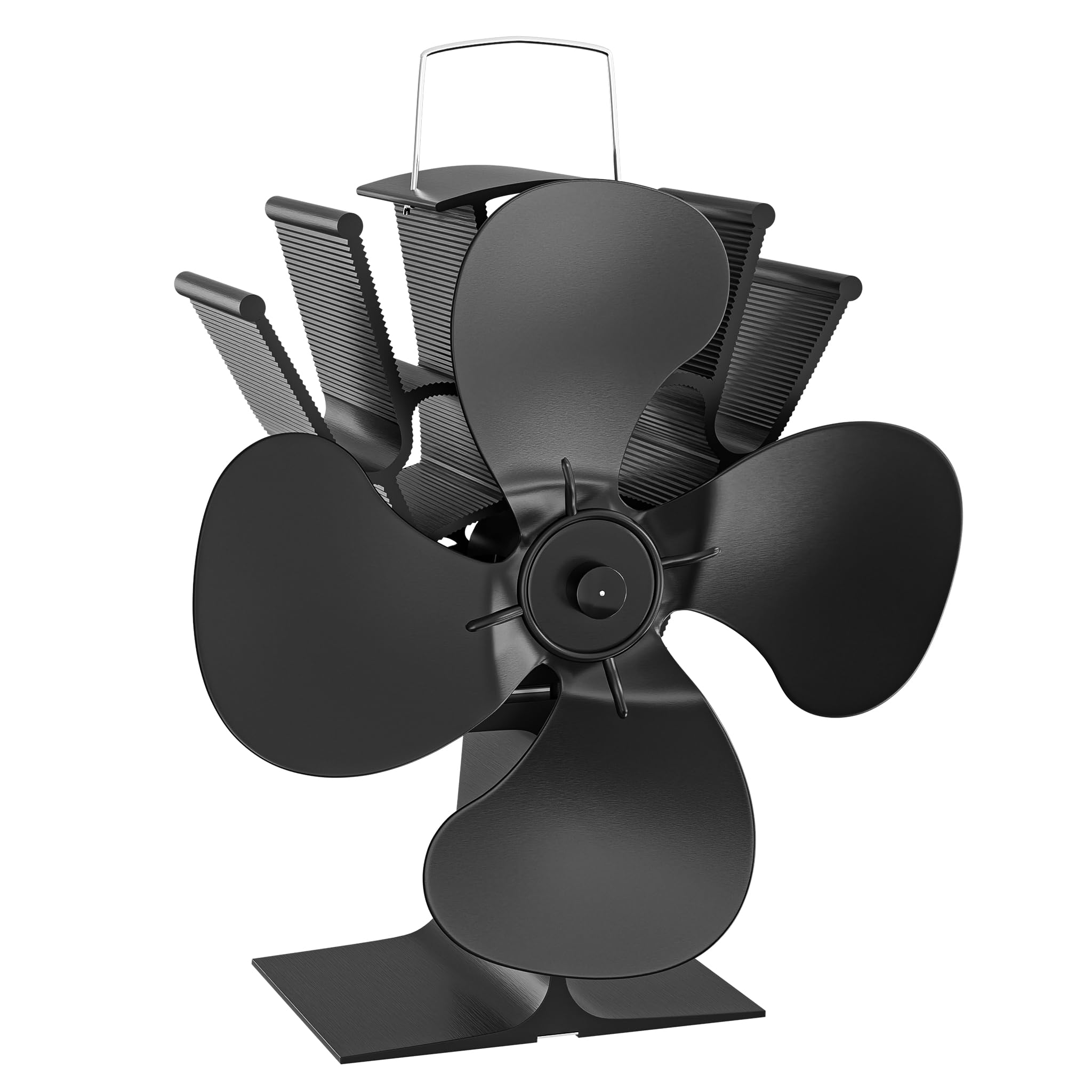 WilTec Ventilateur de poêle à bois – 4 Hélices – 1100 tr/min – 70-350 °C – Autoalimentation thermique par Chaleur Sans courant – Distribution homogène de chaleur de cheminée