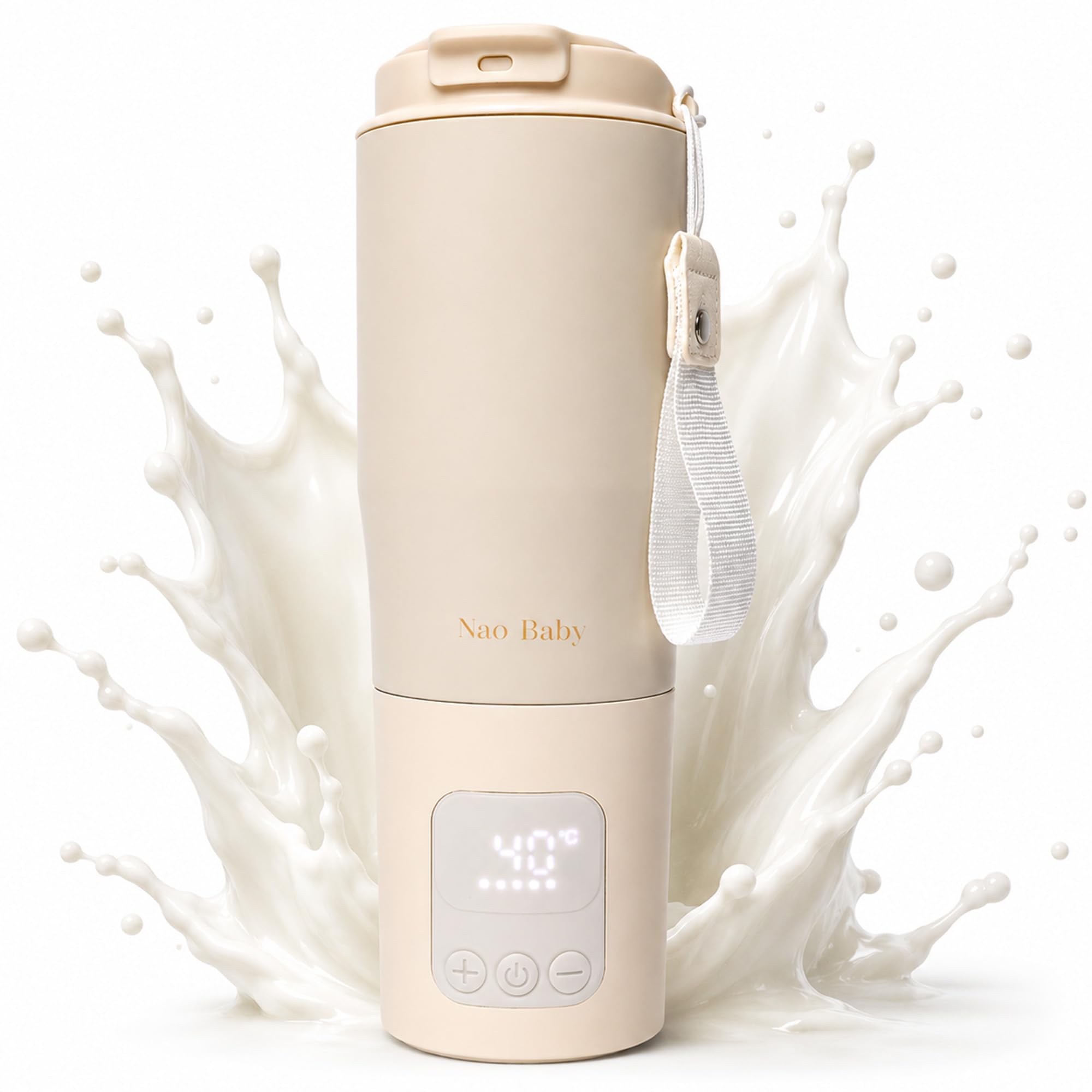 Calienta Biberones Portátil y Esterilizador Biberones 2 en 1 hasta 100ºC, Batería de Larga Duración, Anitderrame y Asa de Viaje | Calentador de Leche Portátil 350ml con Conservación 20h