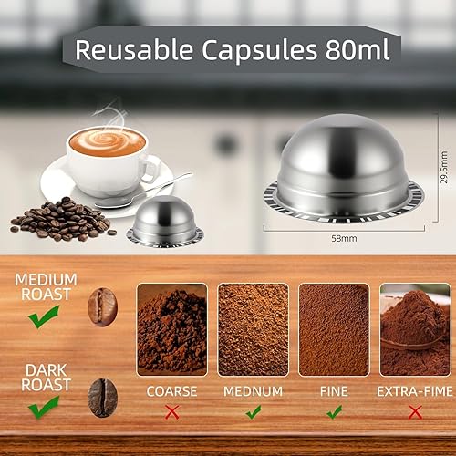 Miniatura 4 de Cápsulas reutilizables compatibles con Nespresso Vertuo PlusVertuo NextVertuo POP, cápsulas recargables de acero inoxidable 2.7 fl oz