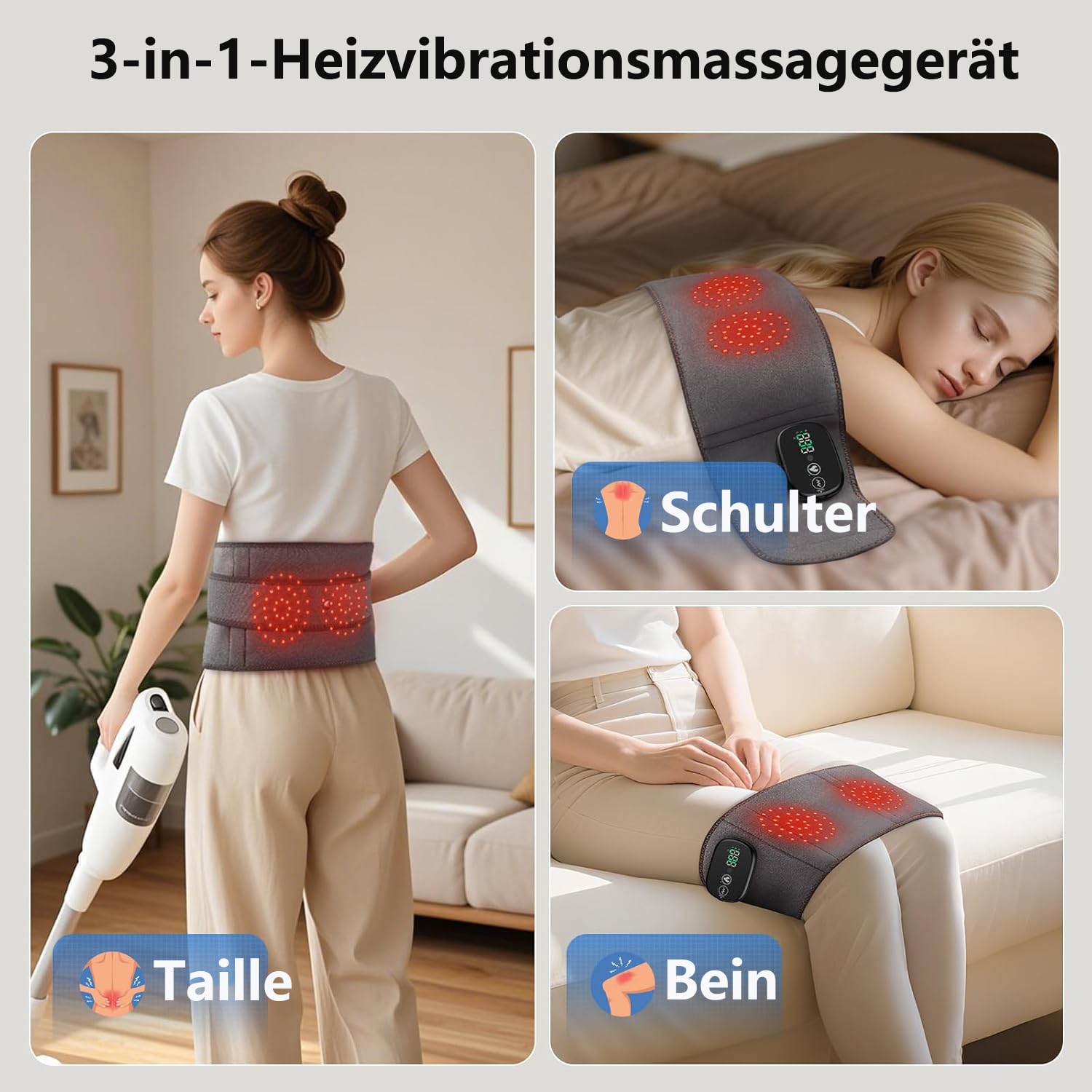 Wärmegürtel Rücken, 152 cm Heizgürtel mit Massagemoden und Wärmestufen, Heizkissen Kabellos mit 5000mAh Akku, Rückenwärmer Massagegürtel Abschaltautomatik zur Linderung von Rücken und Lendenschmerzen