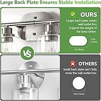 Vista 5 de Ascher Lámparas de baño de 4 luces, modernas luces de tocador con pantalla de vidrio transparente, lámpara de pared de níquel cepillado para espejo