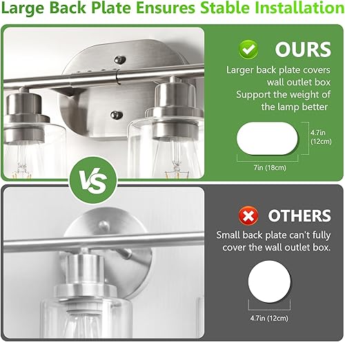 Miniatura 5 de Ascher Lámparas de baño de 4 luces, modernas luces de tocador con pantalla de vidrio transparente, lámpara de pared de níquel cepillado para espejo