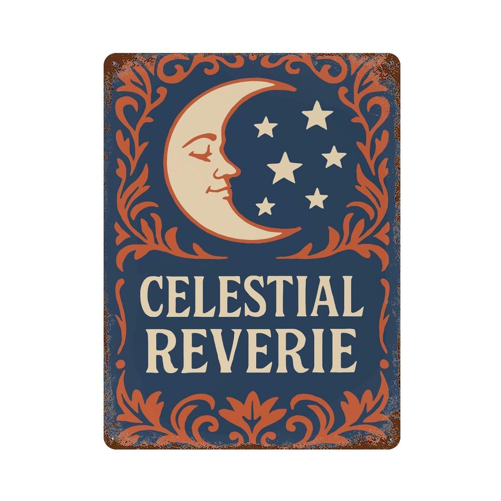 Celestial Reverie Moon And Stars Art Weathered Tin Sign 15.7"x11.8", Retro Wall Decor for Pub, Kitchen And Man Cave Decor