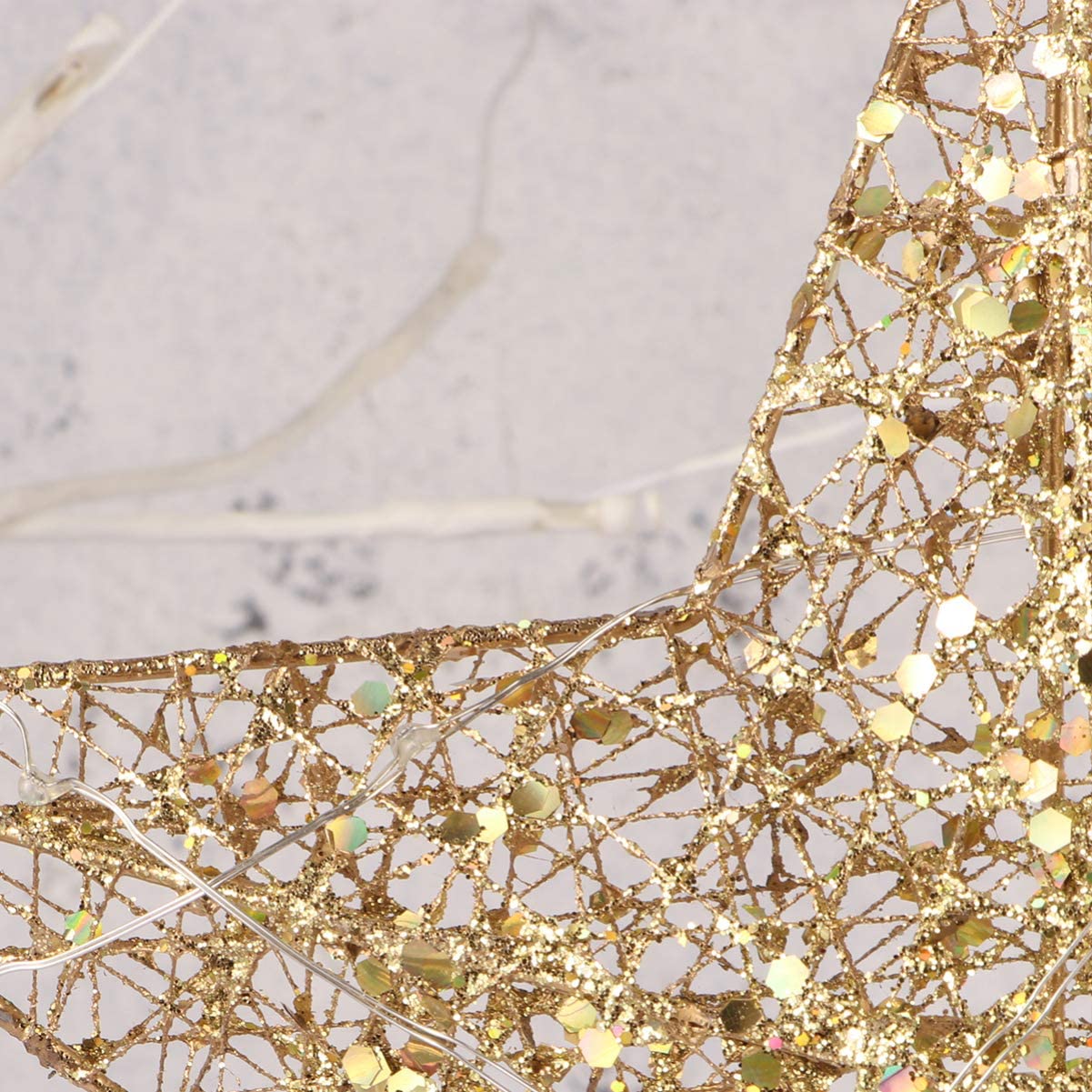Lot de 10 étoiles de sapin de Noël illuminées - 3D pailletées dorées - Décorations de Noël pour sapin de Noël - Décoration de fête - Doré