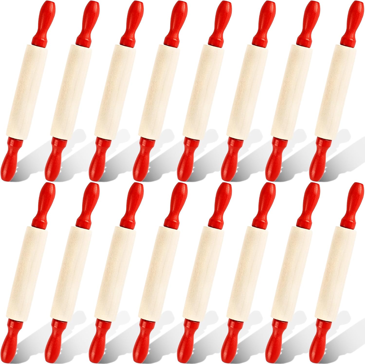 16 Pcs 8 Inch Mini Wooden Rolling Pins Small Wood Rolling Pin Wooden Roller with Red Handle for Kitchen Baking Pastry Cake Cookie Chef Role-playing Game