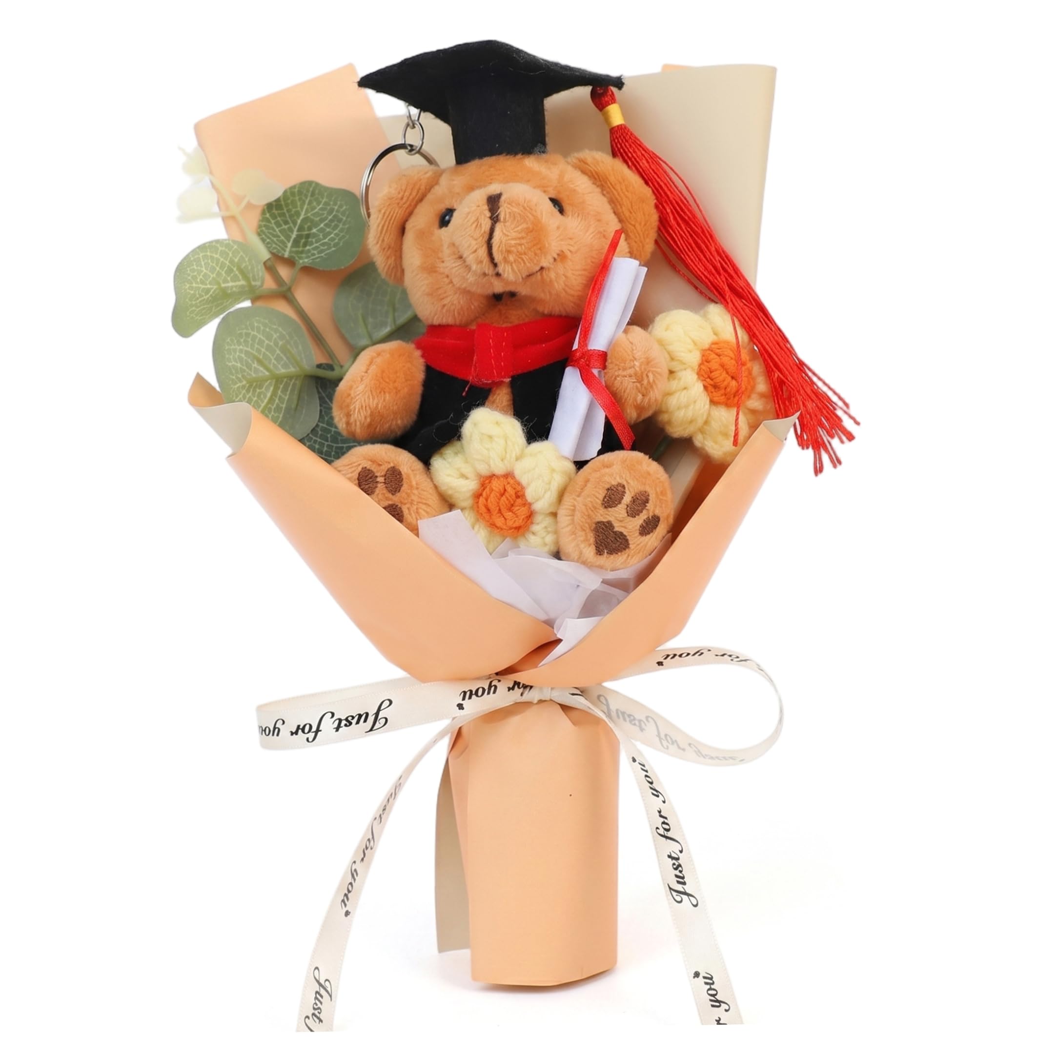 Xoeryoy Graduation Crochet Bouquet, Graduation Bouquet With Hand-knitted Flowers & Grad Bear for Daughter Son Party Favors, Yellow