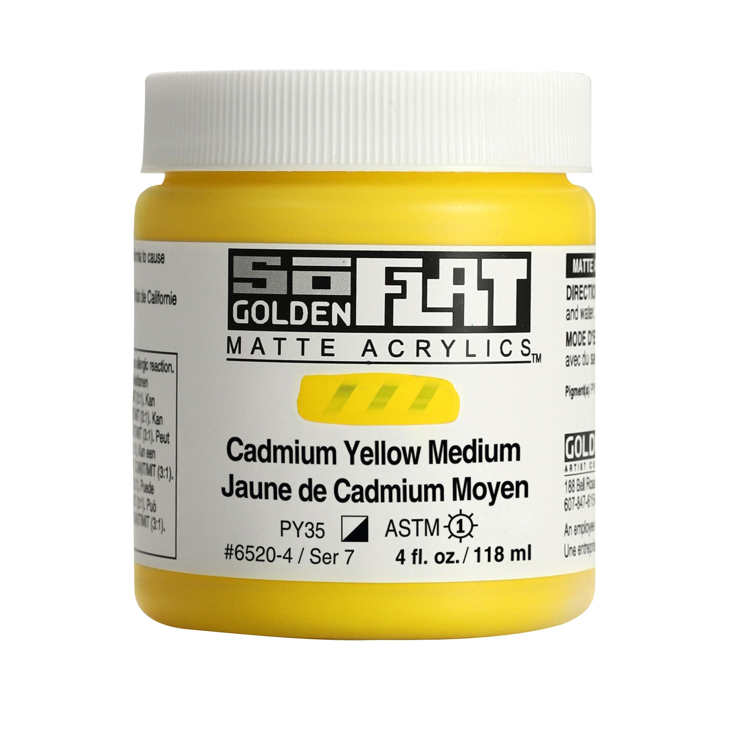 Golden SoFlat Matte Acrylic, 4 oz. Jar, Cadmium Yellow Medium