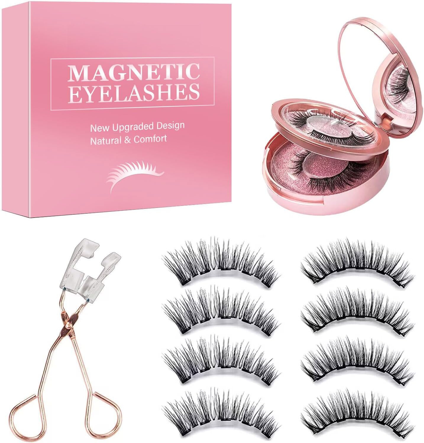 Magnetic Eyelashes, Dual Magnetic False Eyelashes without Eyeliner, Reusable Fake Eyelashes with Applicator No Glue, Natural Look