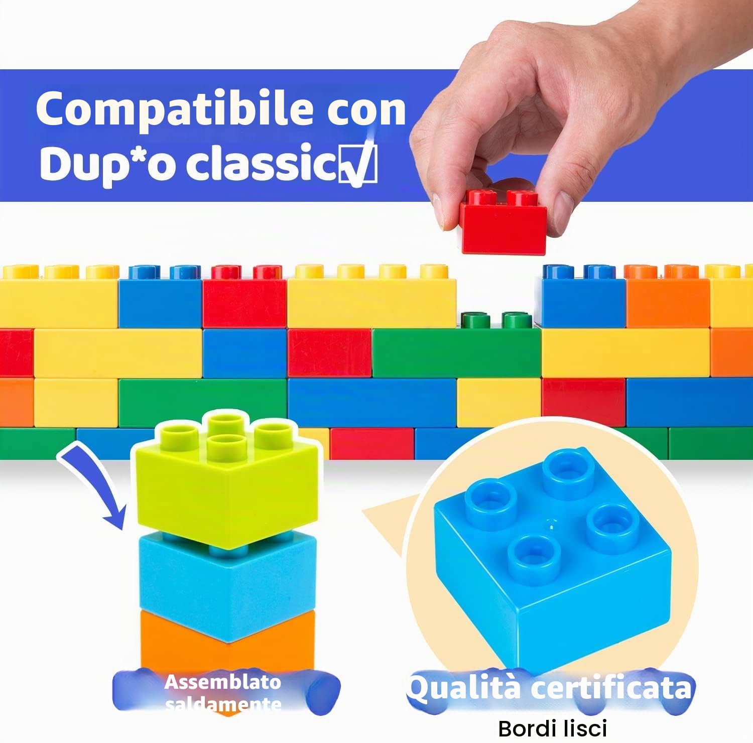 WYSWYG set di blocchi grandi, compatibile, set iniziale per scatole di blocchi, blocchi base colorati, adatto per 3-4-5 anni, 240 pezzi
