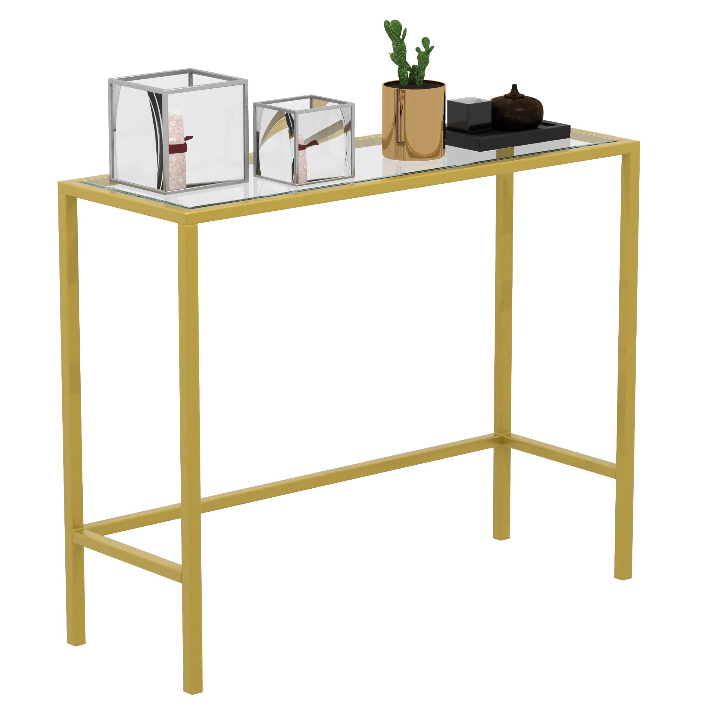 RIGID Golden Console Table with Tempered Glass | Modern Entryway Table | Metal Frame for Living Room | Hallway