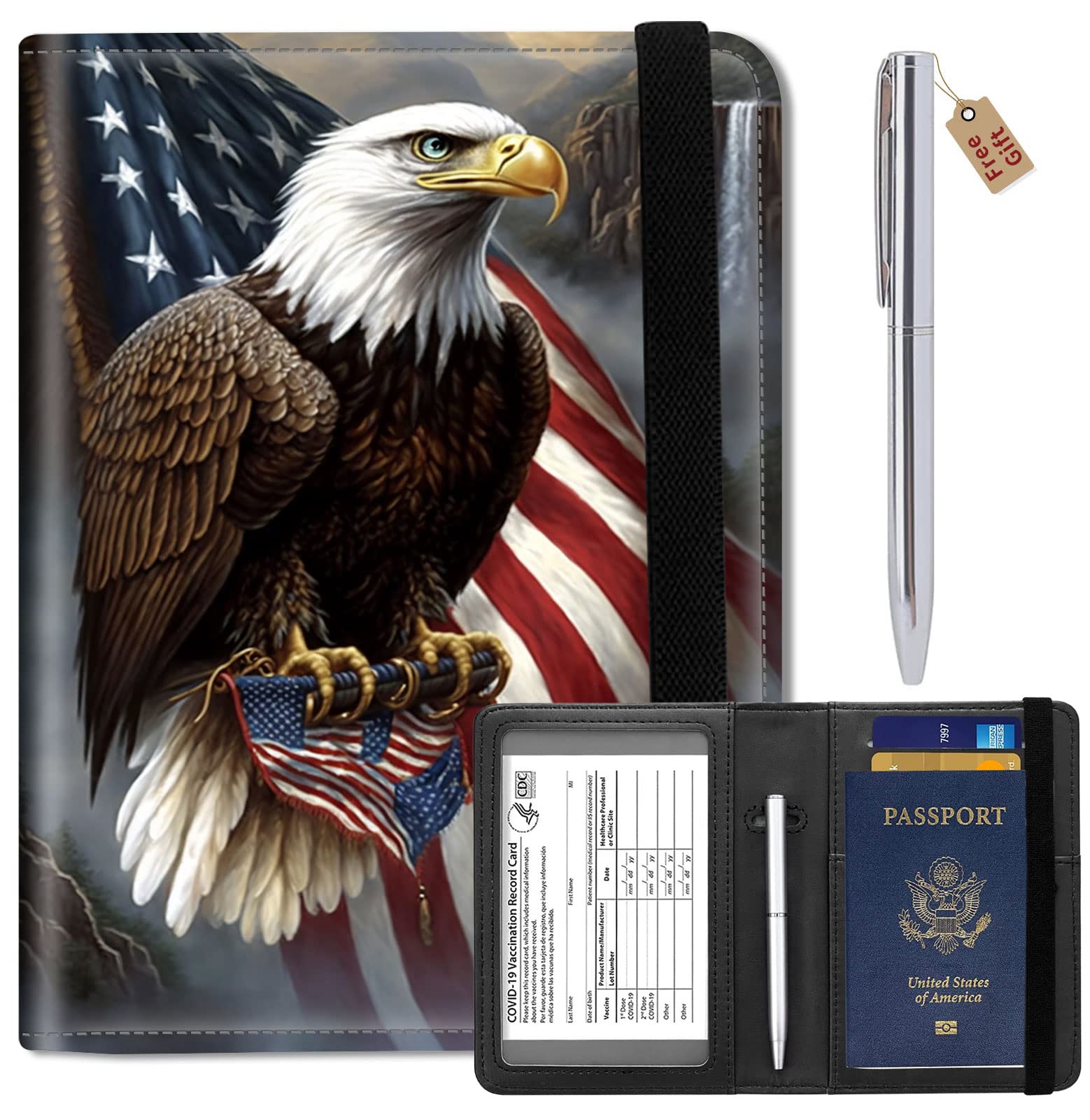 Passport Wallets and Vaccine Card Holder Slot,RFID Blocking Leather Passport Holder Book Cover Case with CDC Vaccination Card Slot,Travel Documents