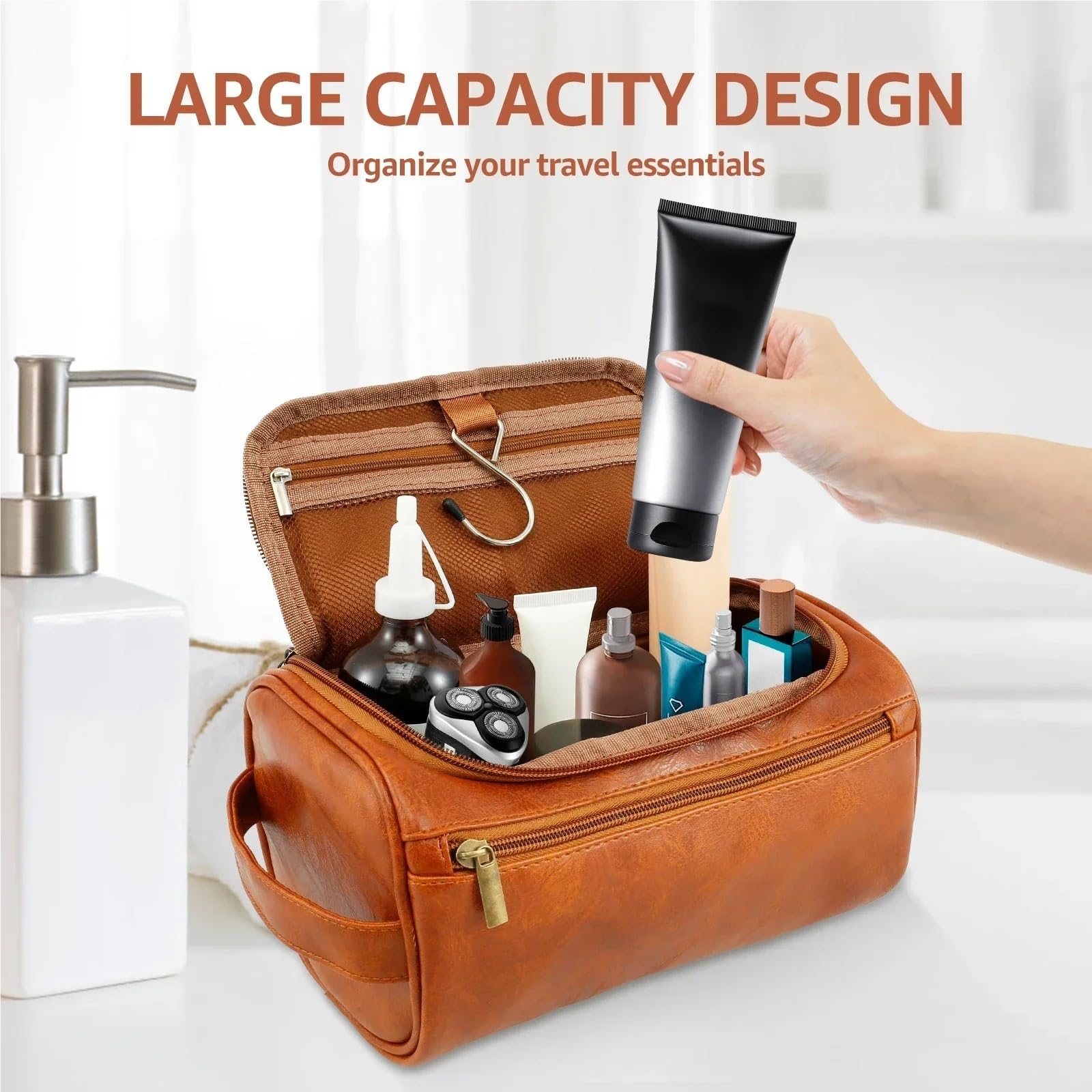 Neceser Neceser de negocios for hombre, bolsa de almacenamiento de artículos de tocador portátil de cuero, bolsa de cosméticos de afeitado impermeable for colgar en viaje de gran capacidad Para Hombre
