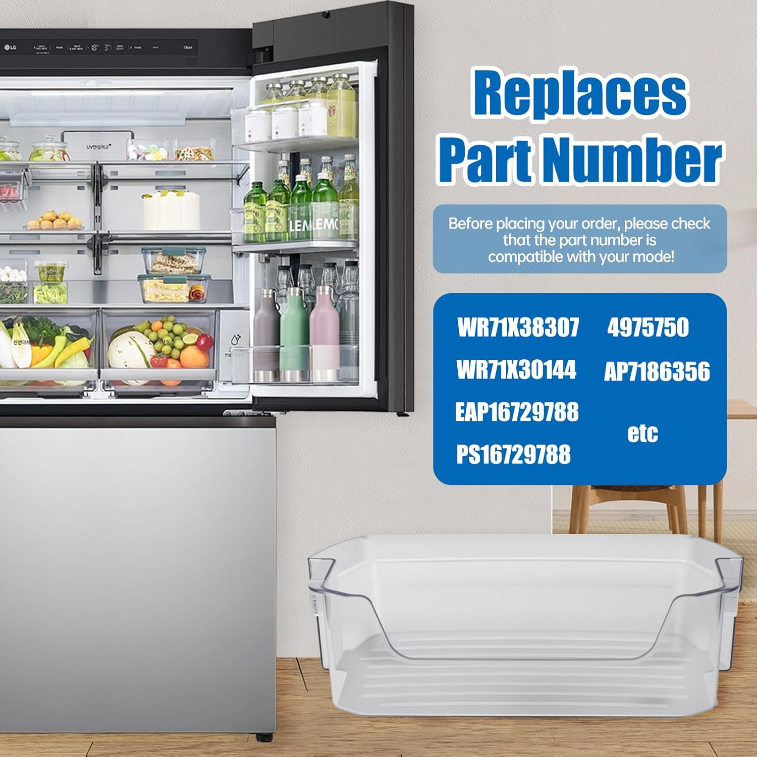 WR71X38307 WR71X30144 Door Shelf Bin Compatible with GE Refrigerator GNE27JYMWFFS GFE26JSMAFSS GFE26JYMWFFS GNE27JYMWFFS etc, Door Shelf Replacement:4975750, AP7186356, EAP16729788, PS16729788