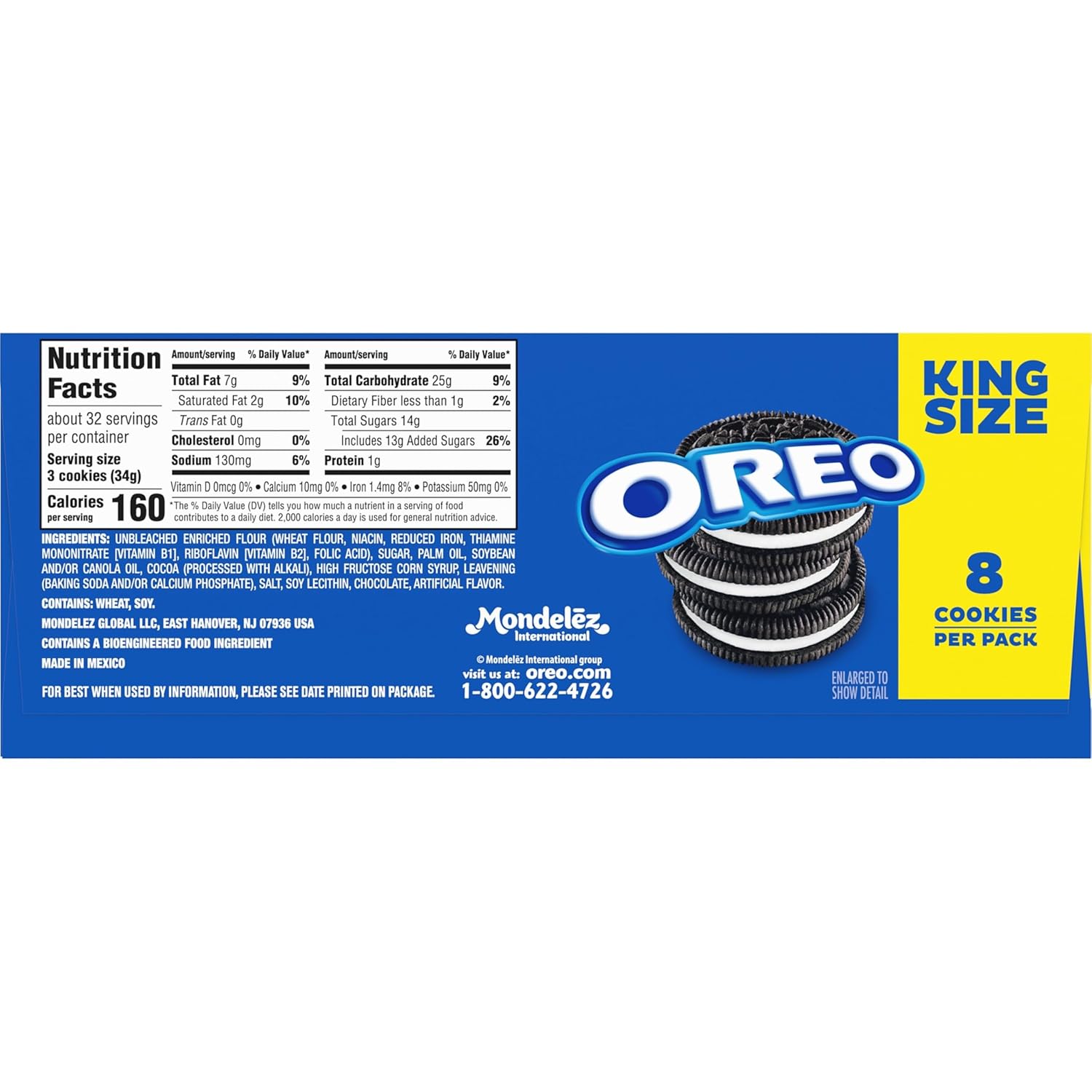 OREO Chocolate Sandwich Cookies, King Size, 12 Snack Packs (8 Cookies Per Pack)