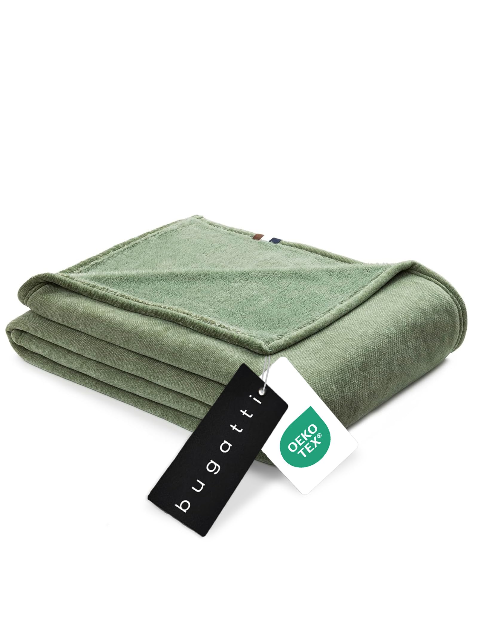 bugatti Decke Doppio Soft 160x220 - Polyesterflausch kuschelig, warm & waschbar, XXL Kuscheldecke grün