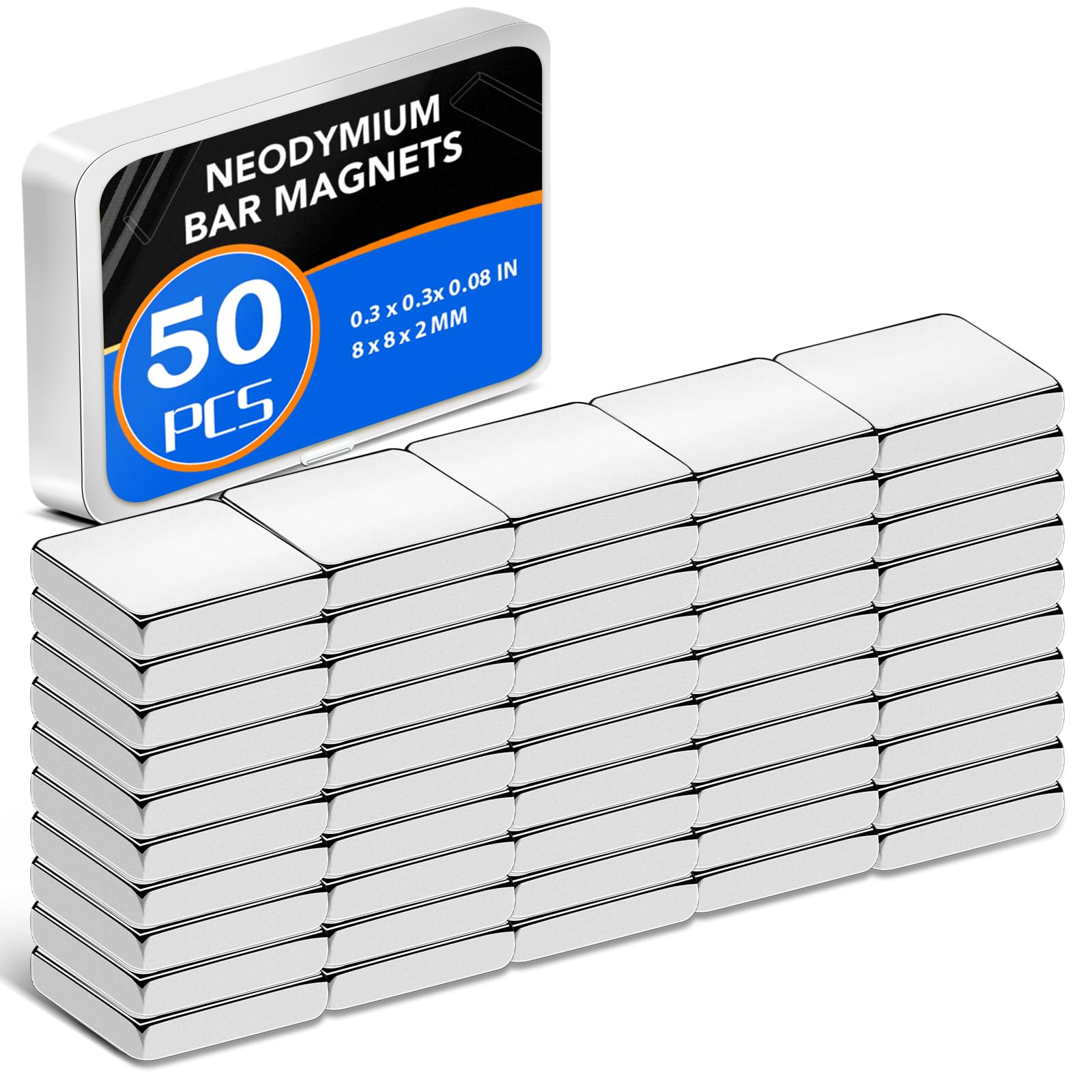 50 Pack Strong Neodymium Bar Magnets，Powerful Rare Earth Neodymium Magnets with Double-Sided Adhesive Perfect for Fridge, Garage, Kitchen, Craft,