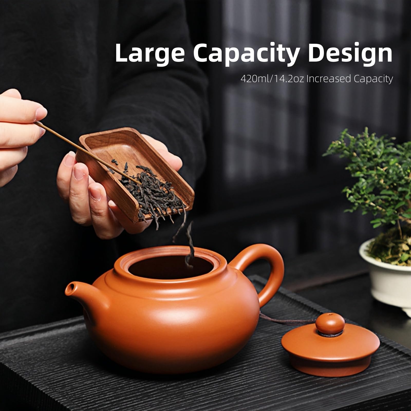 Yixing Zisha Teekanne 400ML, Chinesische Handgefertigte Teekannen Ton mit Geschenkbox, Groß Kung Fu Lila Tonkessel für Losen Tee, Rotbraun