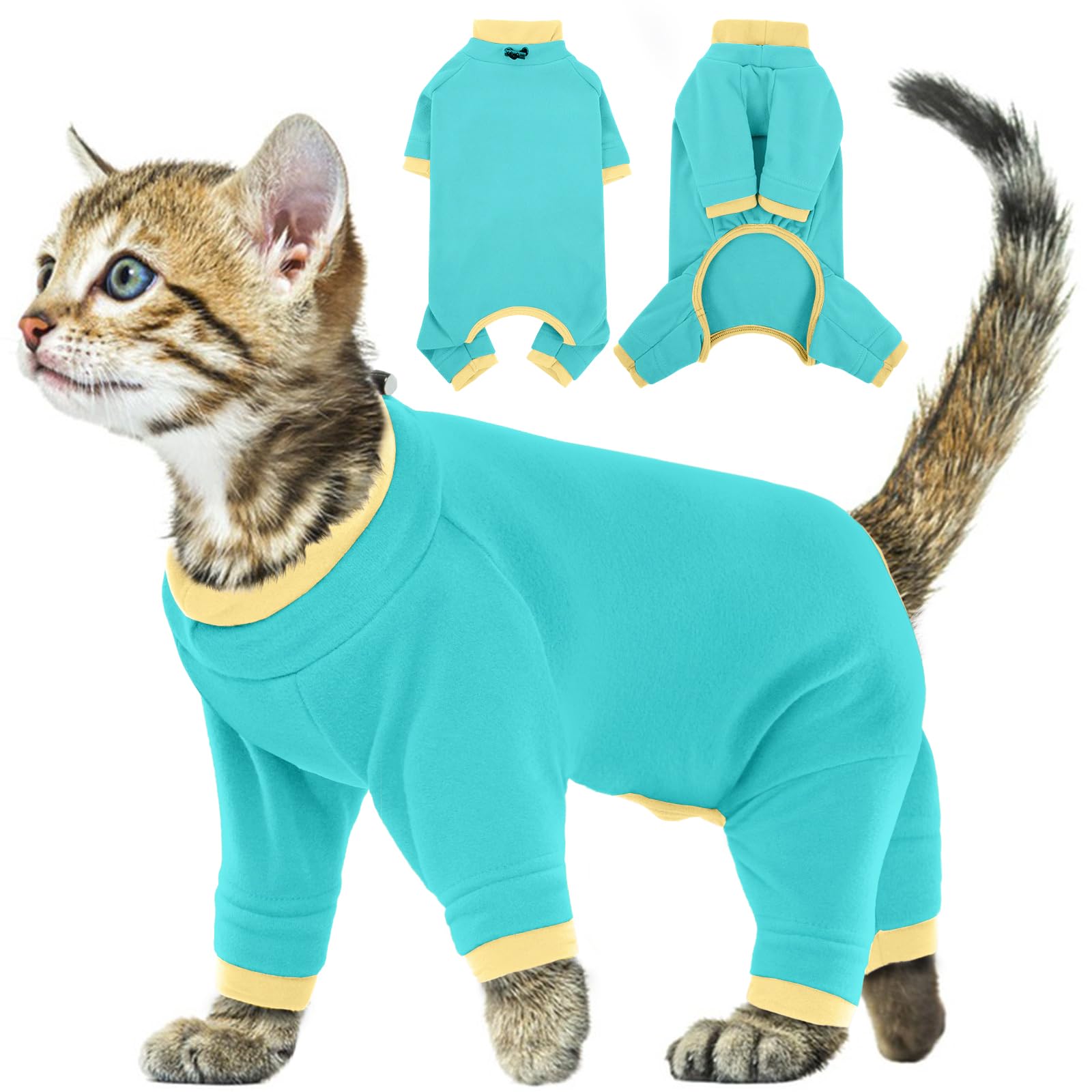 Cat Full Body Recovery Suit, Soft Anti Lick Onesie for Cats Bengal Body Suit with Larger Opening(Turquoise, S) — image 1