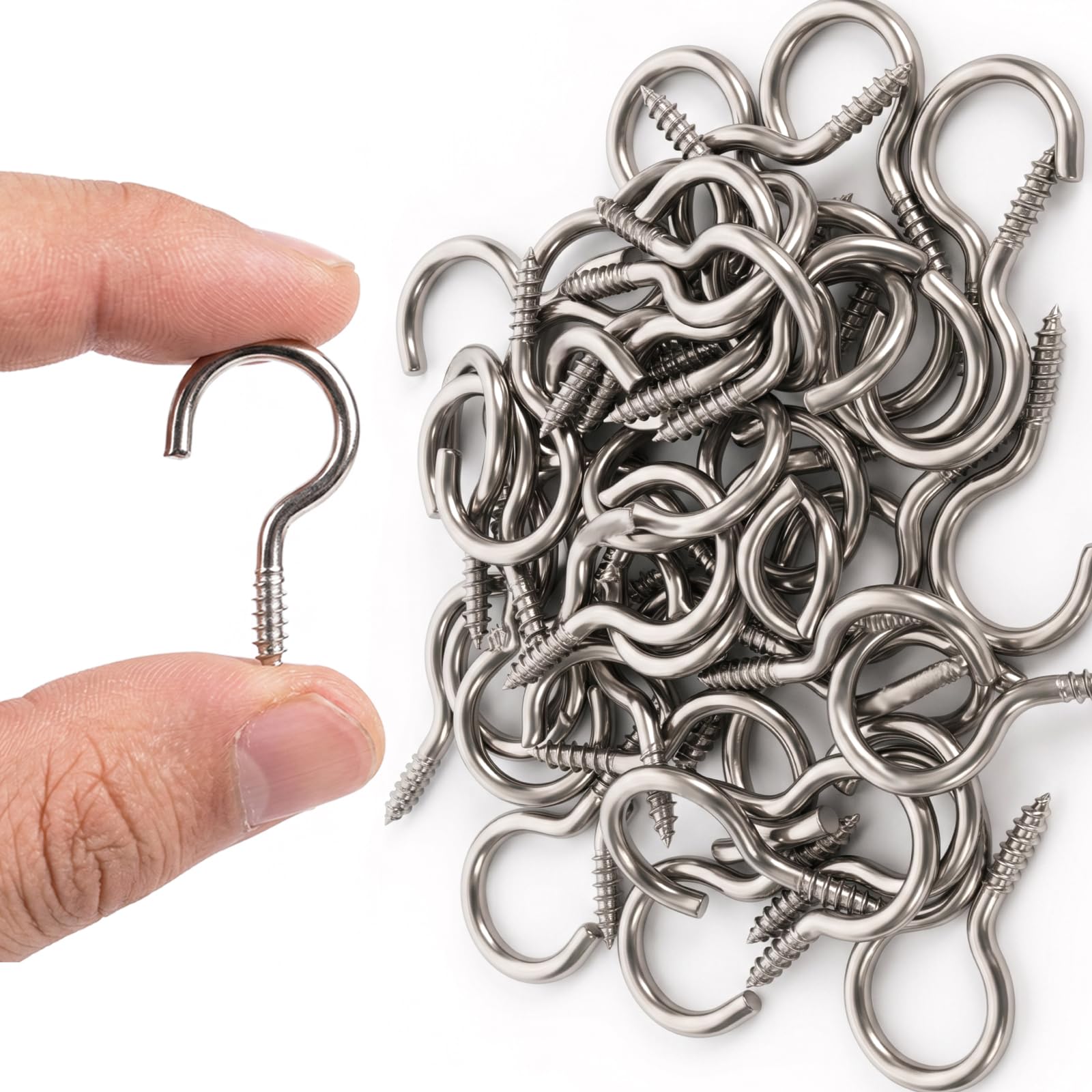 Lot de 100 boulons à œillet M2 de 2,5 cm, crochets à visser en acier inoxydable 304, crochets de plafond en métal, pour suspendre des plantes, yoga, luminaires, utilisation intérieure et