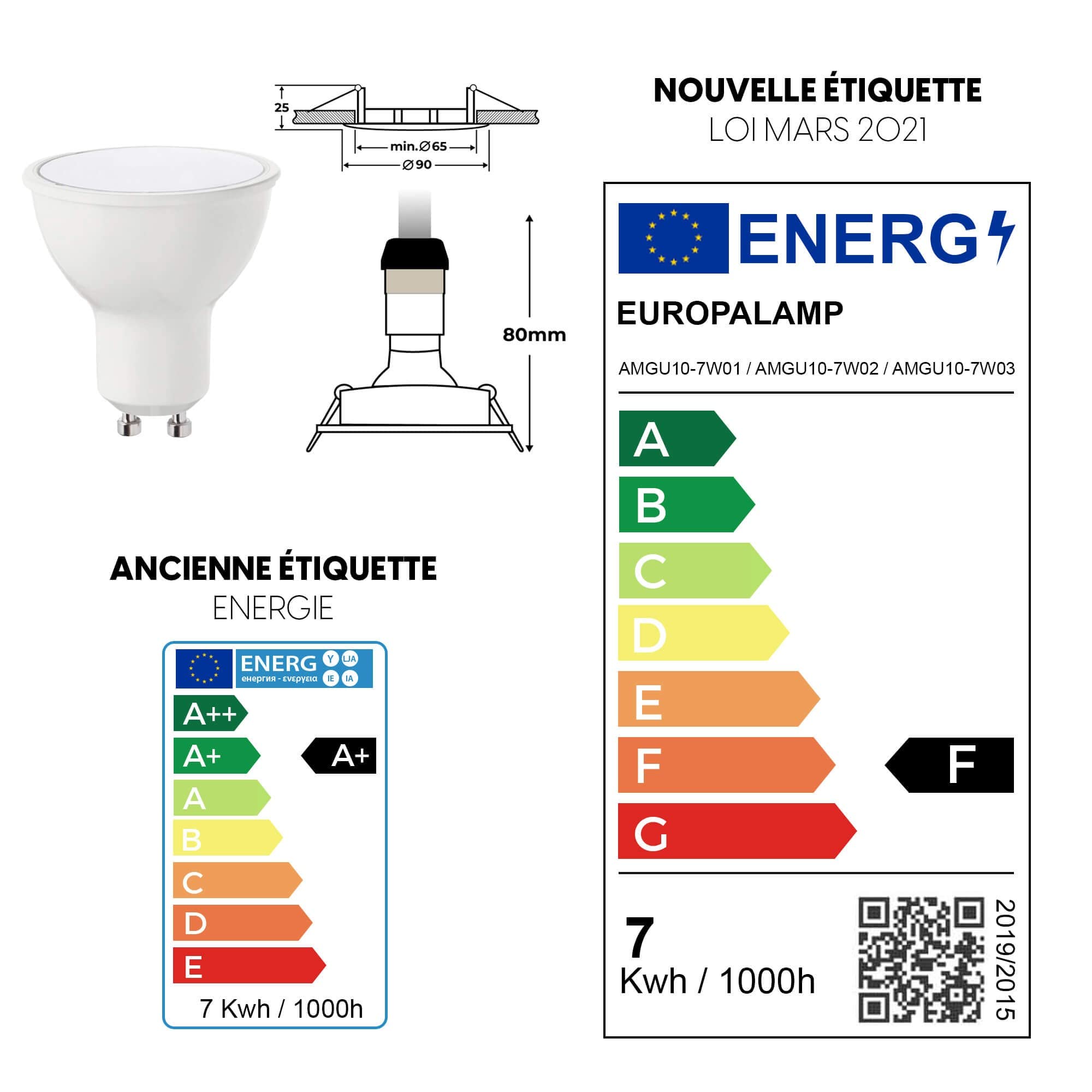 Europalamp – 30 focos empotrables orientables blanco con GU10 LED de 7 W eqv. 56 W blanco cálido 3000K