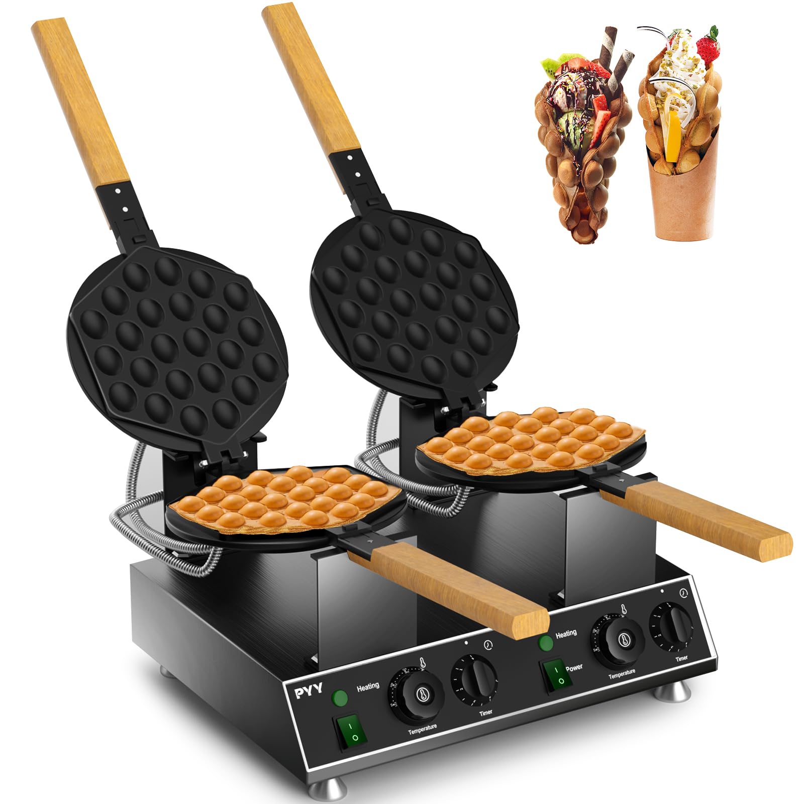 PYY Double Bubble Waffle Maker Commercial Waffle Maker Nonstick Hong Kong Egg Waffle Maker for