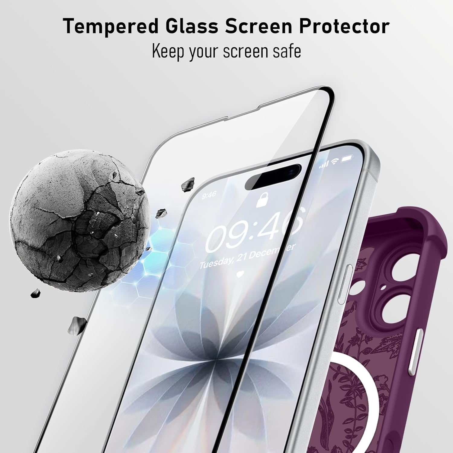 AIGOMARA Magnetic Floral for iPhone 17 Case, Fit for Magsafe, Screen Protector, Cute Sage Flower Matte Translucent 4 Airbag Corners Camera Protection Phone Cover for Women Girls, Wine Red
