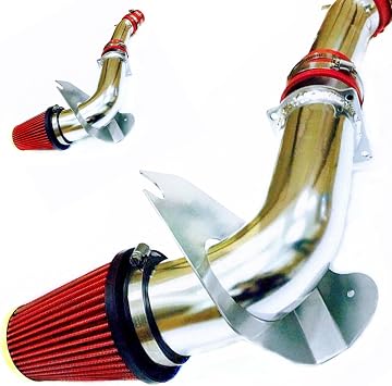 SUNROAD Cold Air Tube with Red Filter, Red and Silver | Replacement for Ford 1999-2004 Mustang, 3.8L 232Cu. In. V6 GAS OHV, Naturally Aspirated