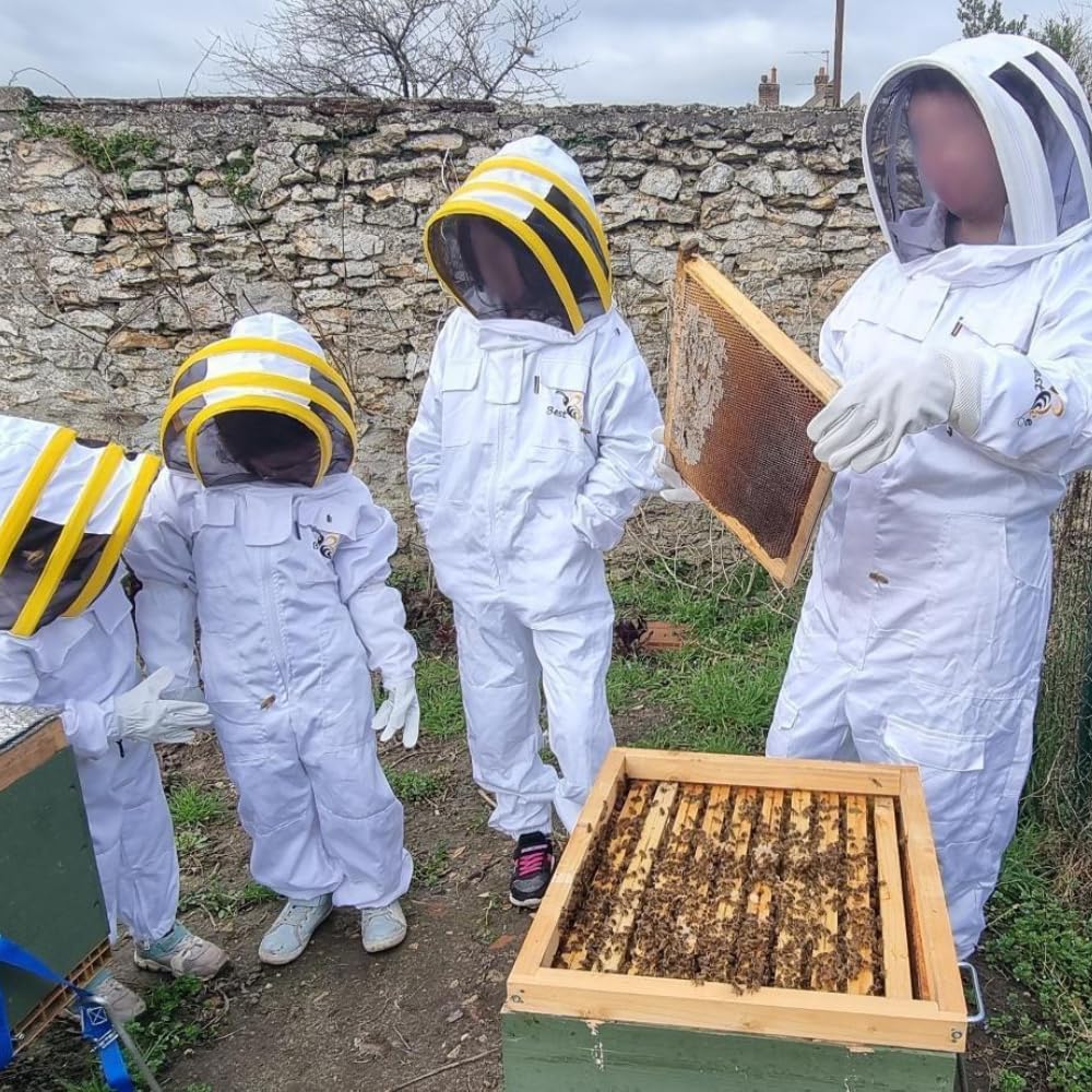 Best Bee Tuta da apicoltore per bambini (160 cm) in tessuto spesso e cotone di alta qualità, con cerniera robusta, guanti in pelle, tasche per abbigliamento anti-api, abbigliamento per apicoltura XS