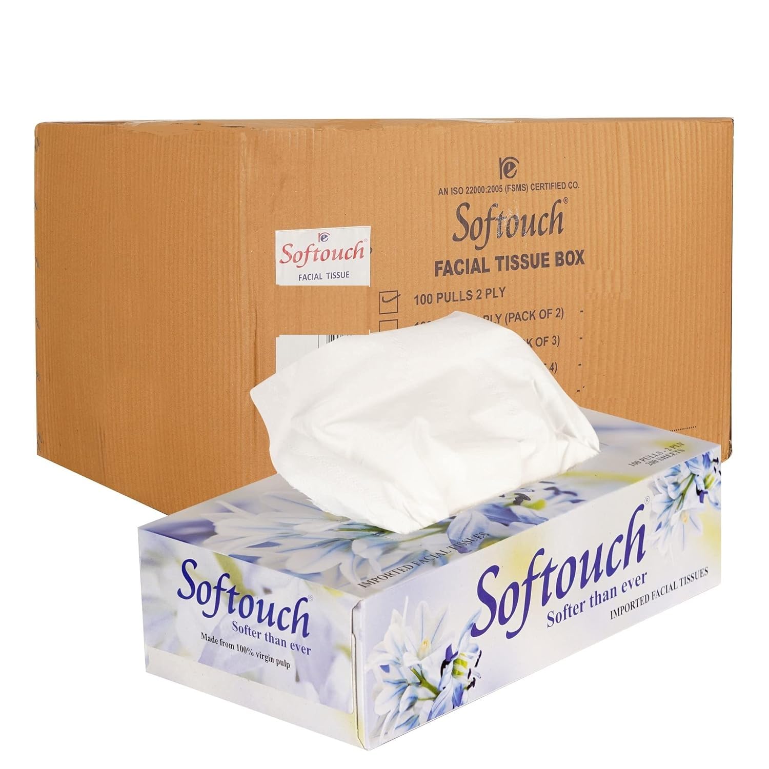 Softouch 2 Ply Face tissue Paper 100 Pulls 200 Sheet Per box Pack of 24